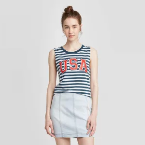 Modern Lux Women's USA Blue Striped Graphic Tank Top 79472319 Blue / White XXL