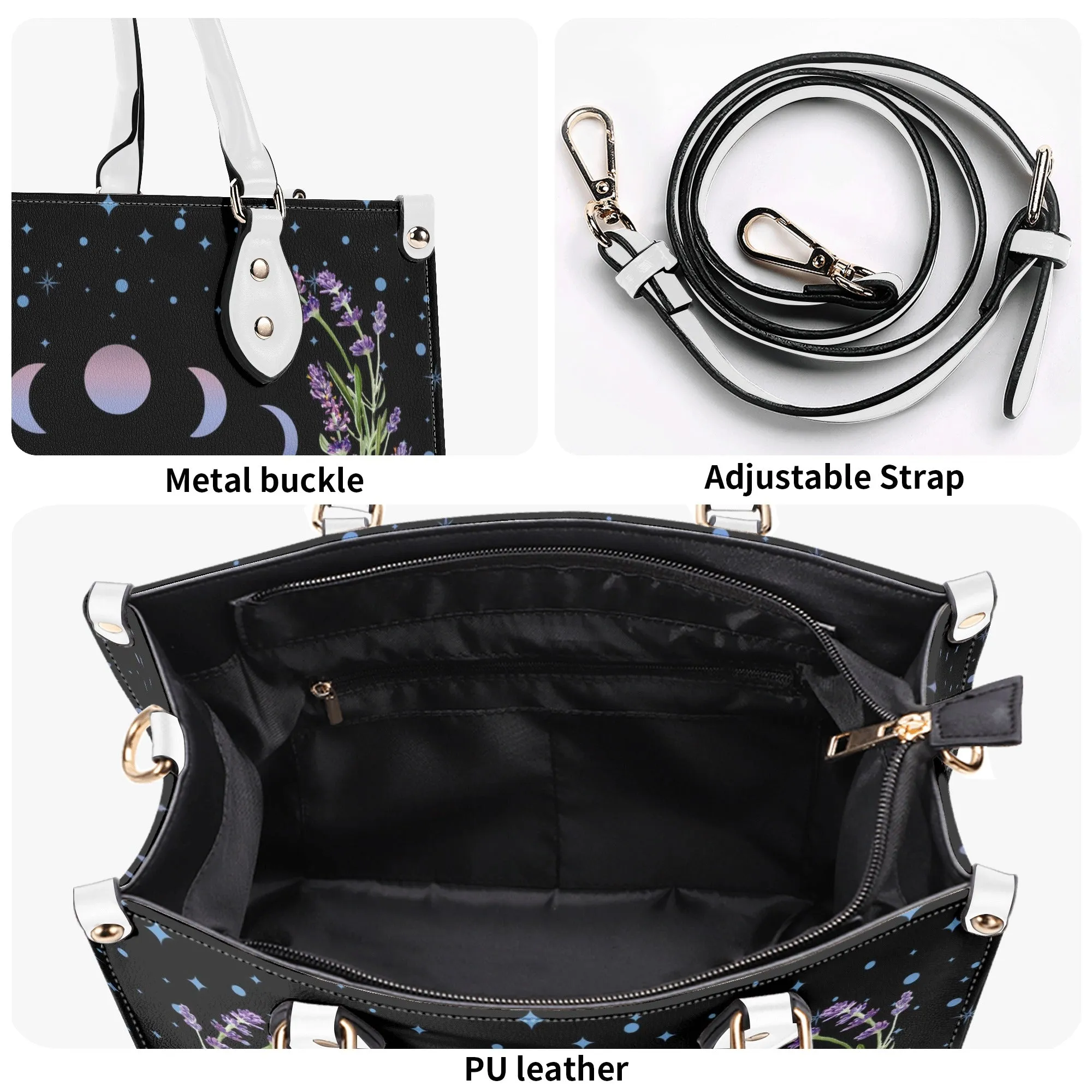 Moon Flowers #1 Luxury Womens PU Leather Handbag