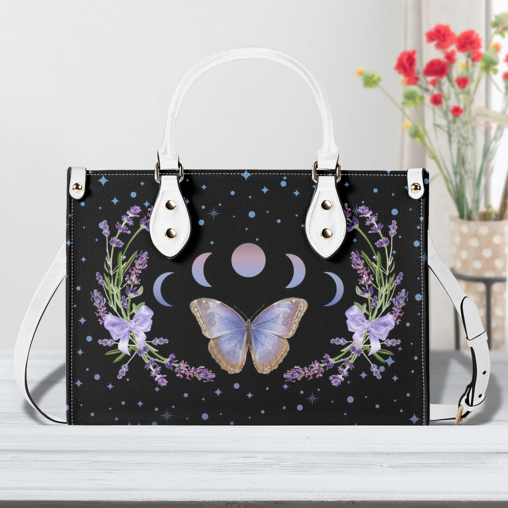 Moon Flowers #1 Luxury Womens PU Leather Handbag