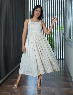MULMUL EILEEN IVORY HAND BLOCK PRINTED DRESS