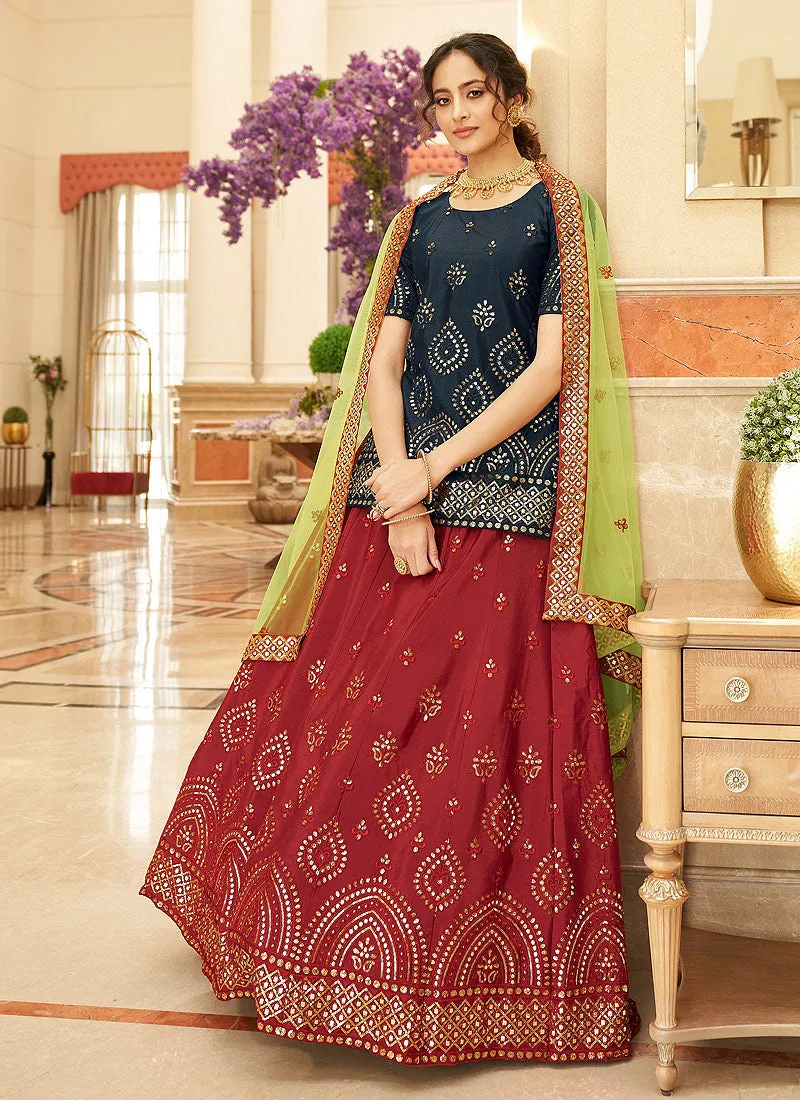 Multi Coloured Embroidered Lehenga Kurti