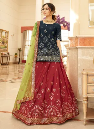 Multi Coloured Embroidered Lehenga Kurti