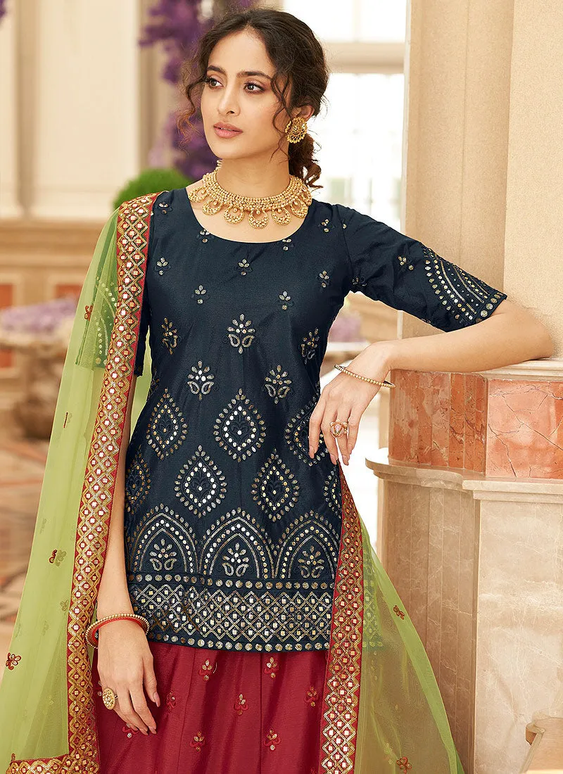 Multi Coloured Embroidered Lehenga Kurti