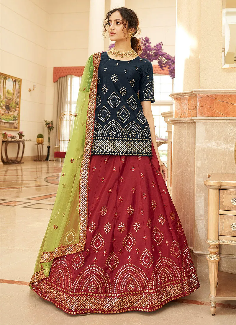 Multi Coloured Embroidered Lehenga Kurti