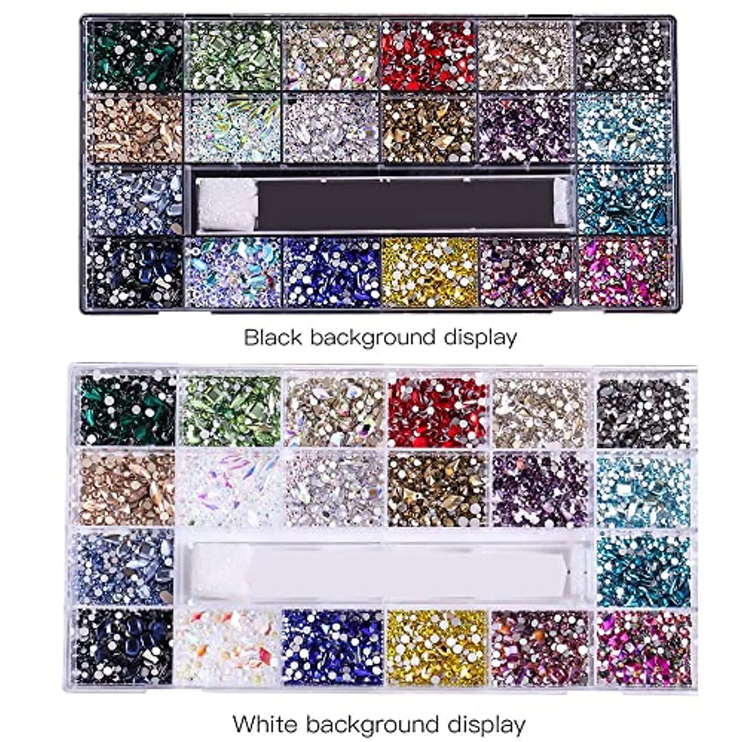 Nail Rhinestones Kit, 21 Grid Nail AB Crystal Charms,SITELENABY Multi Shapes Rhinestones Glass Crystal Diamond Flat back Professional Nail Art Decorations DIY Nail Art Craft with Pick Pen (Mix)