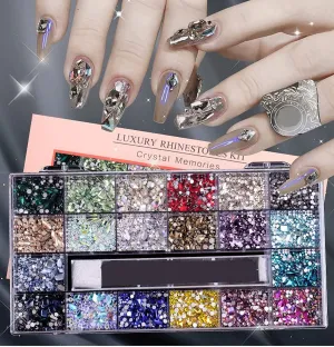 Nail Rhinestones Kit, 21 Grid Nail AB Crystal Charms,SITELENABY Multi Shapes Rhinestones Glass Crystal Diamond Flat back Professional Nail Art Decorations DIY Nail Art Craft with Pick Pen (Mix)