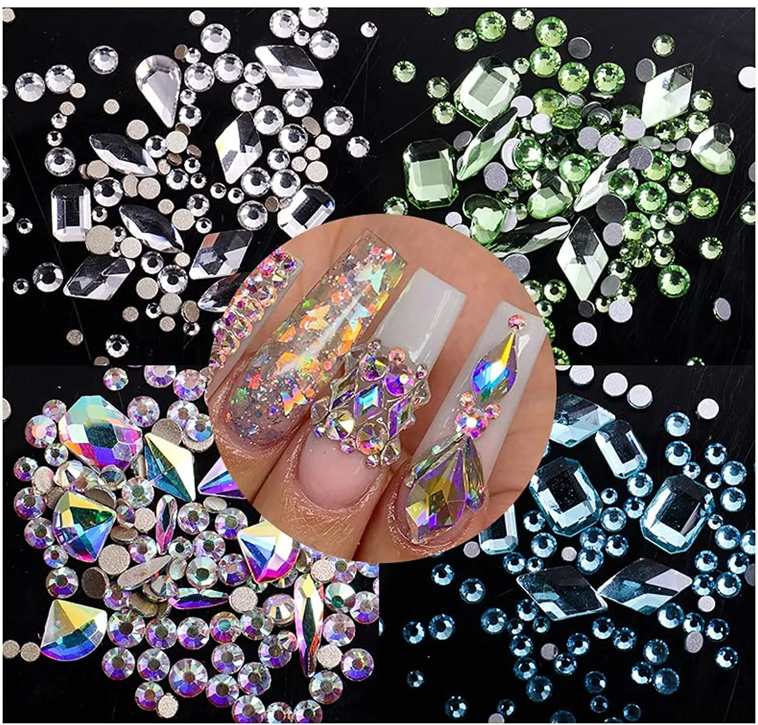 Nail Rhinestones Kit, 21 Grid Nail AB Crystal Charms,SITELENABY Multi Shapes Rhinestones Glass Crystal Diamond Flat back Professional Nail Art Decorations DIY Nail Art Craft with Pick Pen (Mix)