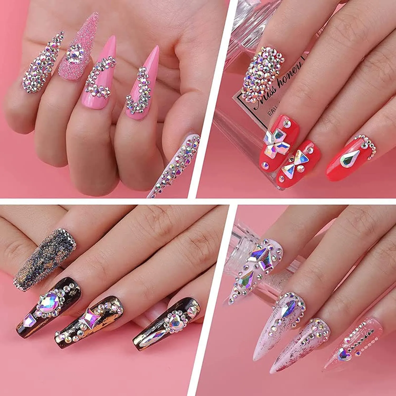 Nail Rhinestones Kit, 21 Grid Nail AB Crystal Charms,SITELENABY Multi Shapes Rhinestones Glass Crystal Diamond Flat back Professional Nail Art Decorations DIY Nail Art Craft with Pick Pen (Mix)
