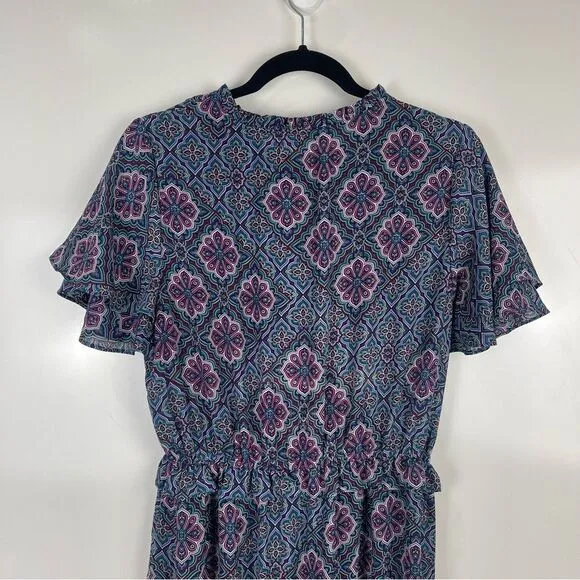 Nanette Lepore Bali Orchid Ruffle Midi Dress Women's Size 12 Lightweight