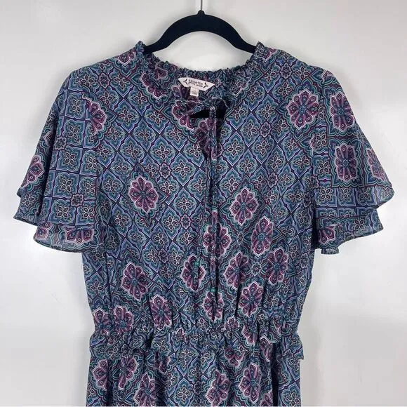 Nanette Lepore Bali Orchid Ruffle Midi Dress Women's Size 12 Lightweight