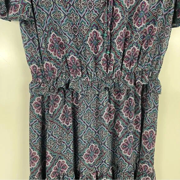 Nanette Lepore Bali Orchid Ruffle Midi Dress Women's Size 12 Lightweight
