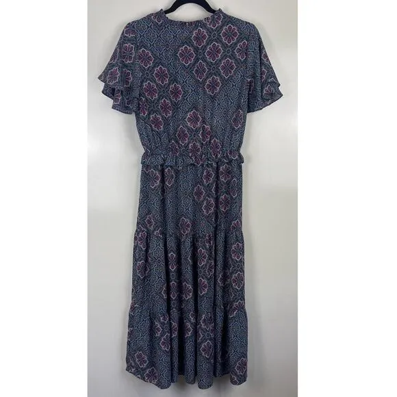 Nanette Lepore Bali Orchid Ruffle Midi Dress Women's Size 12 Lightweight