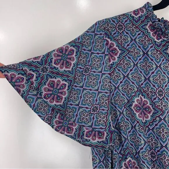 Nanette Lepore Bali Orchid Ruffle Midi Dress Women's Size 12 Lightweight