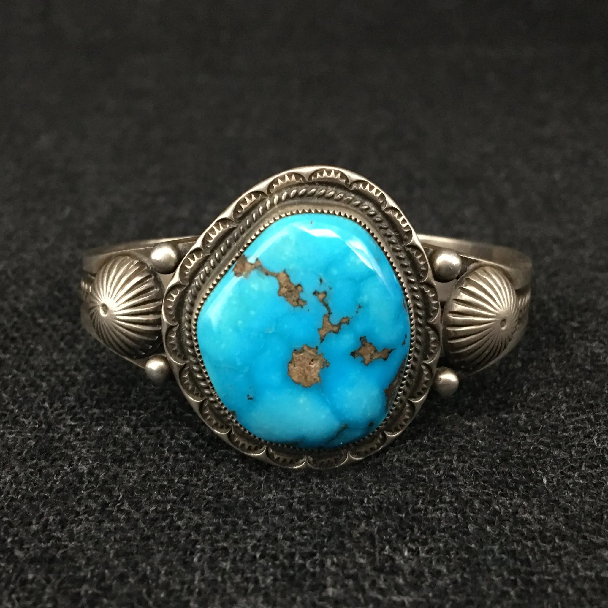 Native American Silver and Turquoise Bracelet by Calvin Martinez