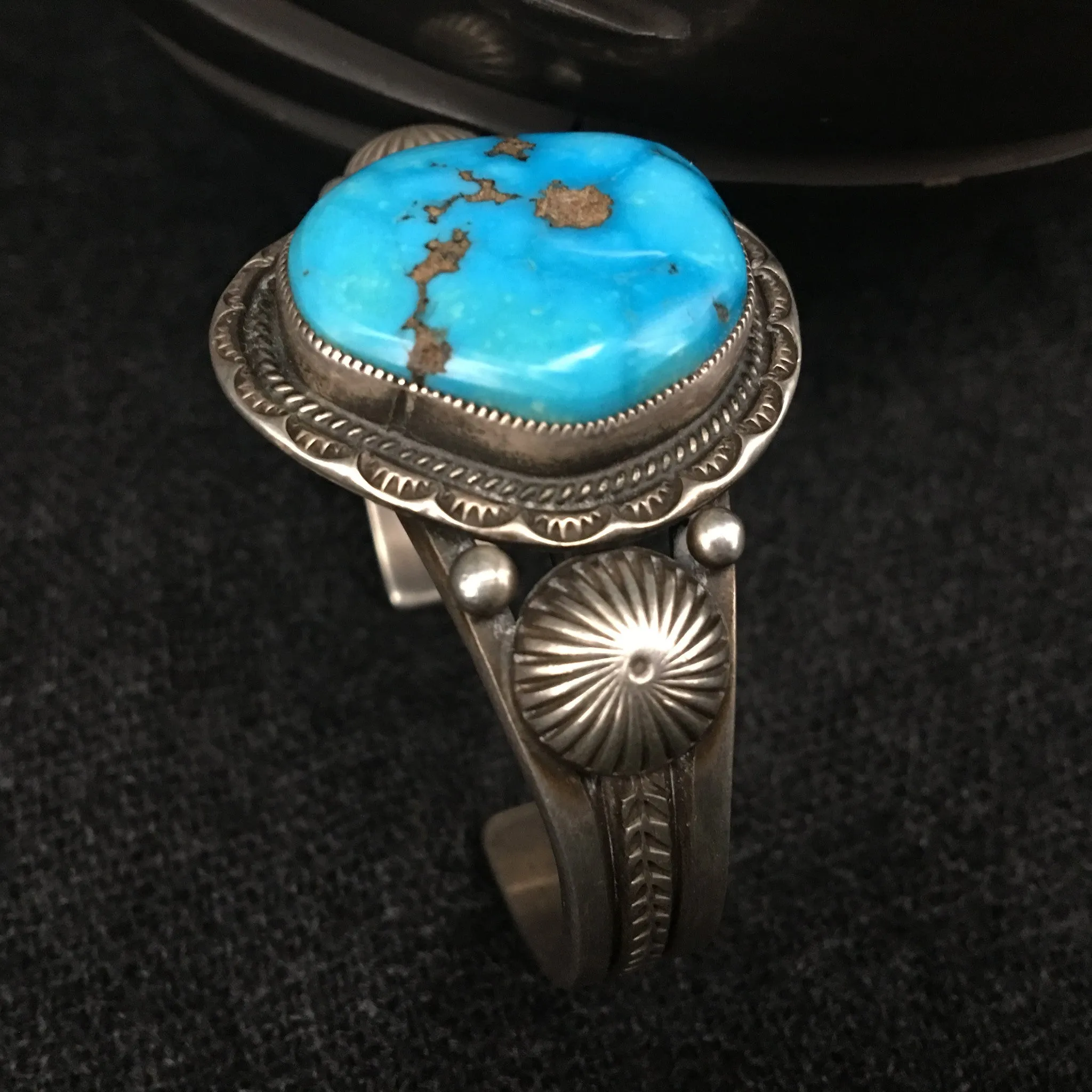 Native American Silver and Turquoise Bracelet by Calvin Martinez