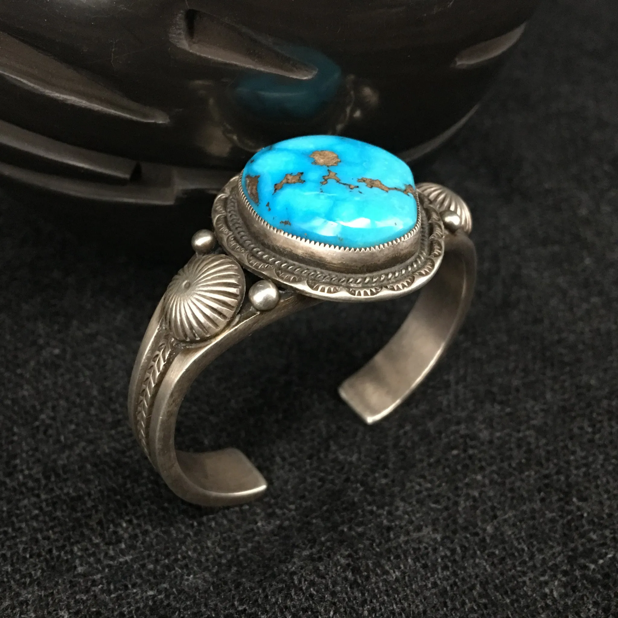 Native American Silver and Turquoise Bracelet by Calvin Martinez