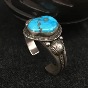 Native American Silver and Turquoise Bracelet by Calvin Martinez