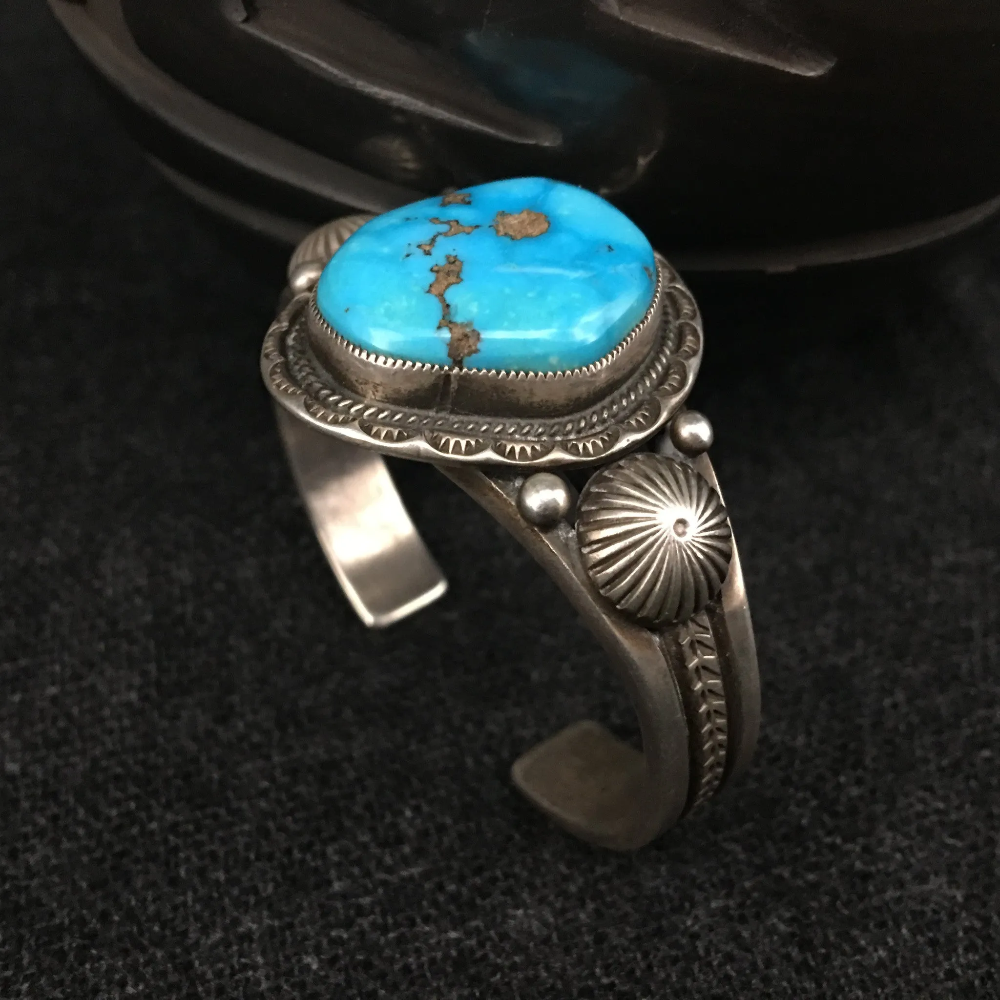 Native American Silver and Turquoise Bracelet by Calvin Martinez