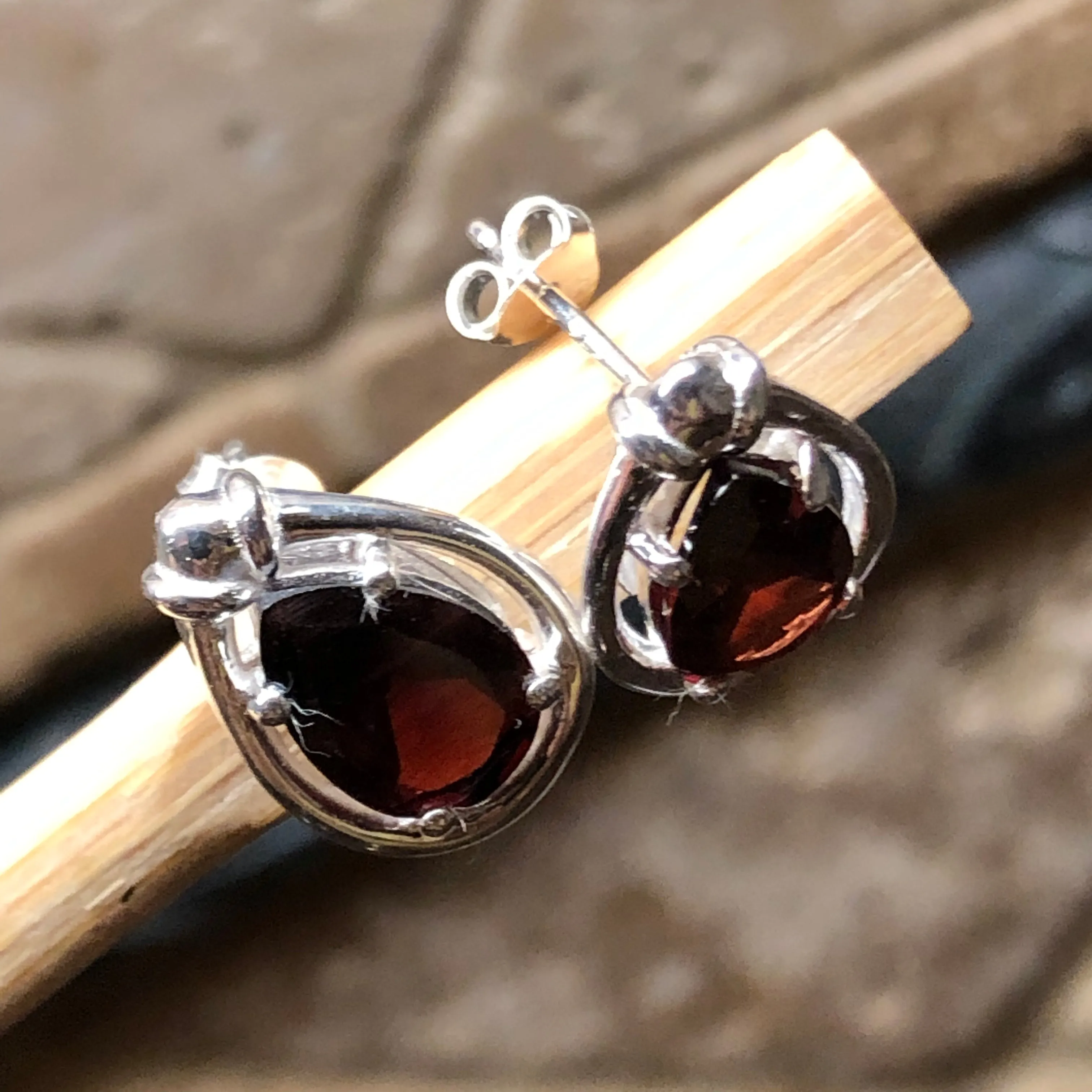 Natual 2ct Pyrope Garnet 925 Solid Sterling Silver Earrings 15mm