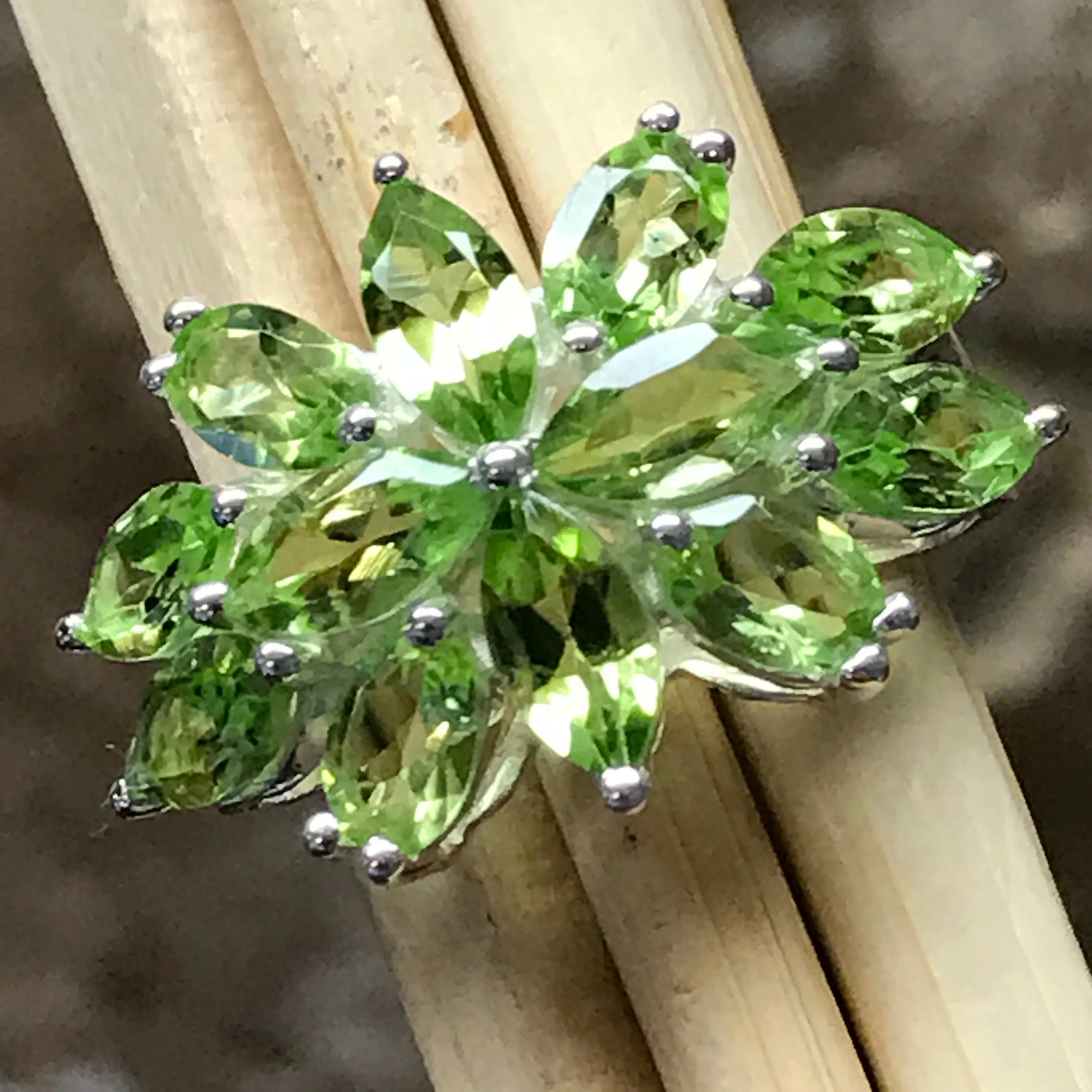 Natural 10ct Green Peridot 925 Solid Sterling Silver Ring Size 6, 7, 9