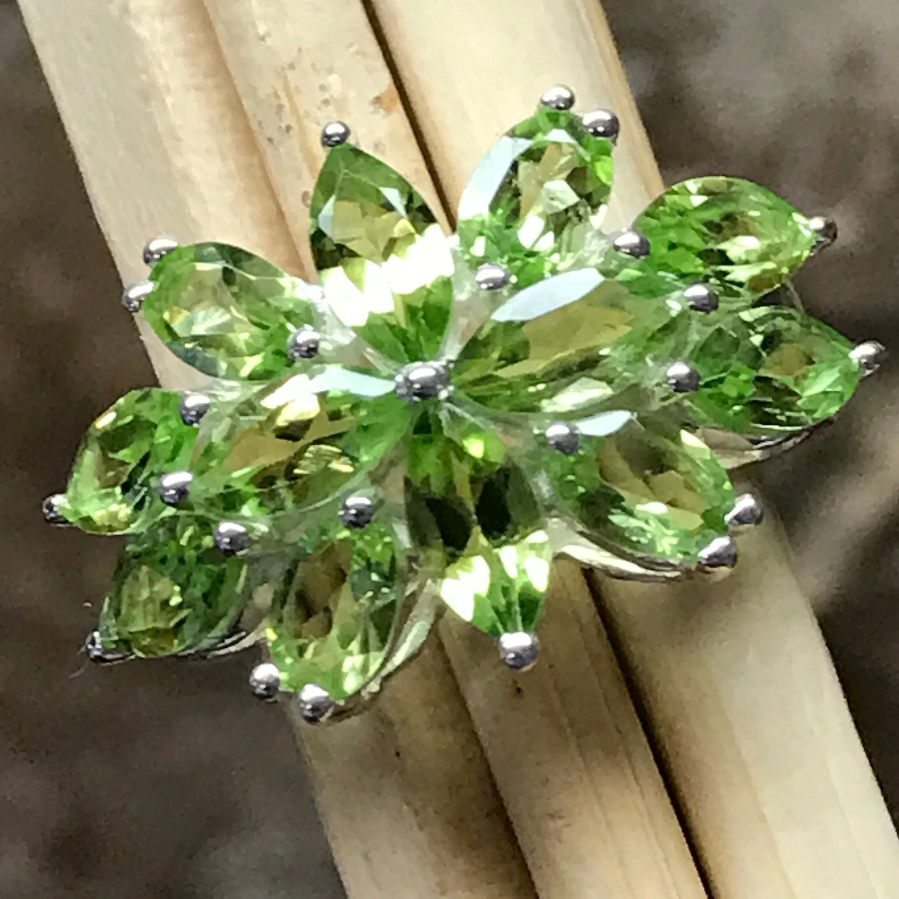 Natural 10ct Green Peridot 925 Solid Sterling Silver Ring Size 6, 7, 9