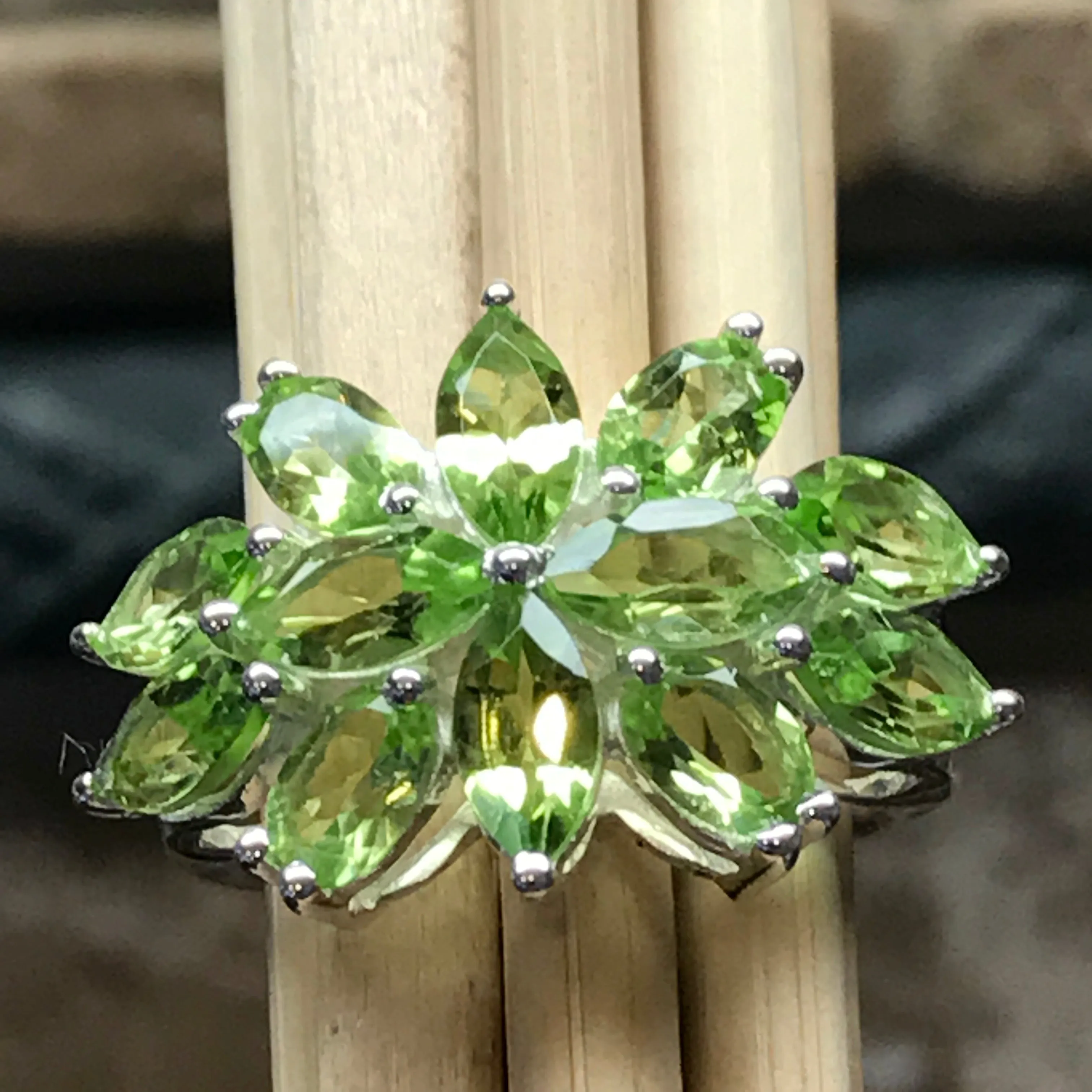 Natural 10ct Green Peridot 925 Solid Sterling Silver Ring Size 6, 7, 9