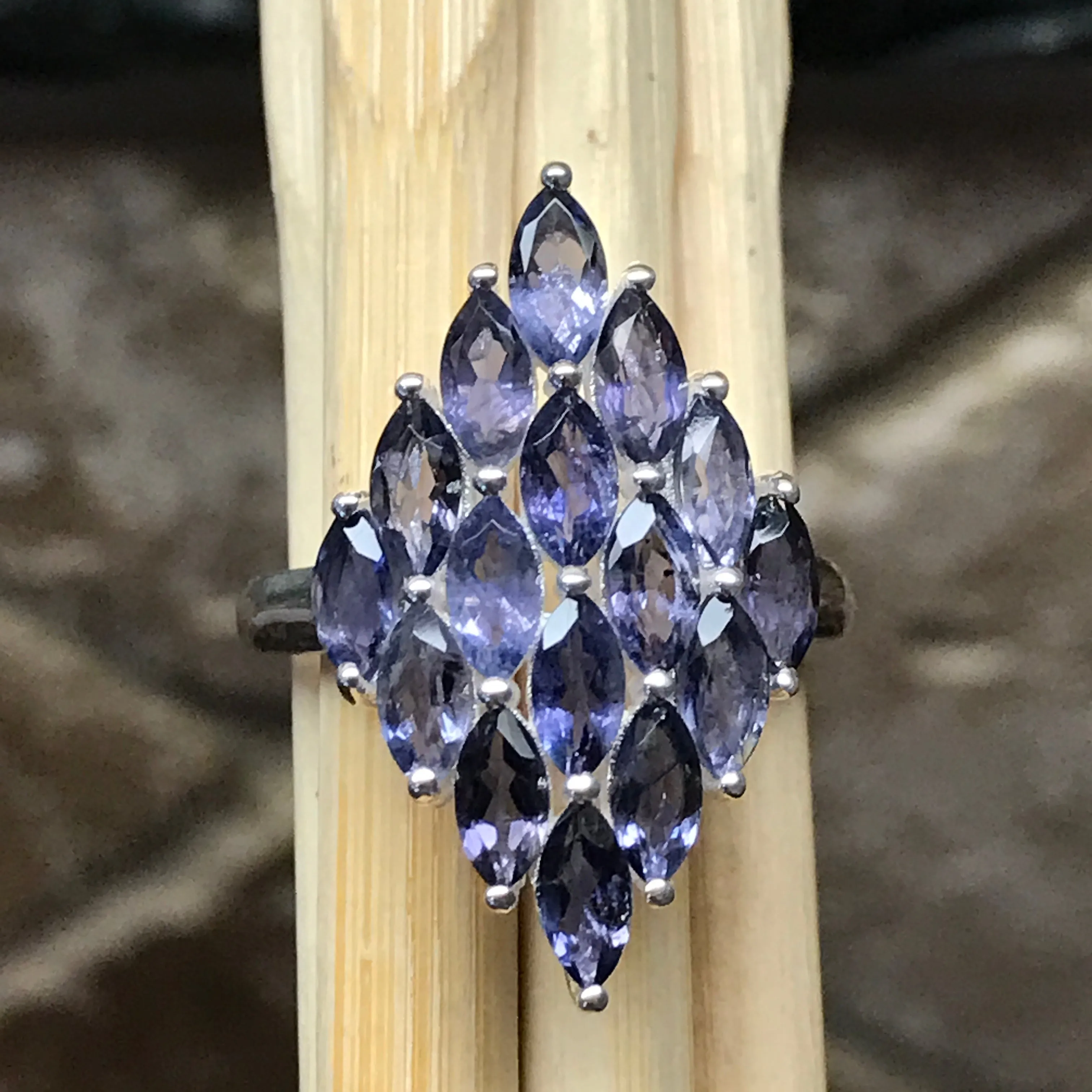 Natural 10ct Iolite 925 Solid Sterling Silver Ring Size 6, 7, 8, 9