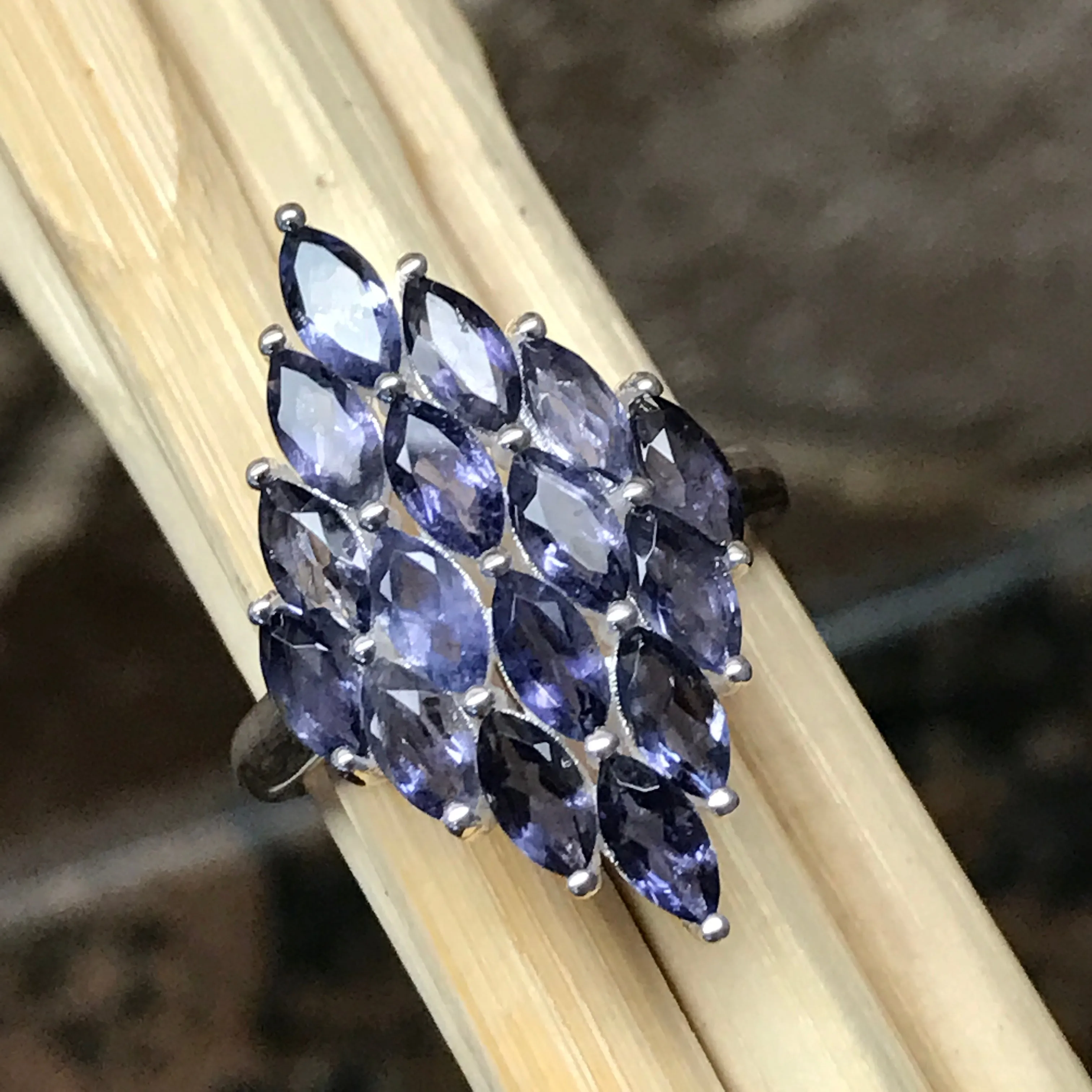 Natural 10ct Iolite 925 Solid Sterling Silver Ring Size 6, 7, 8, 9