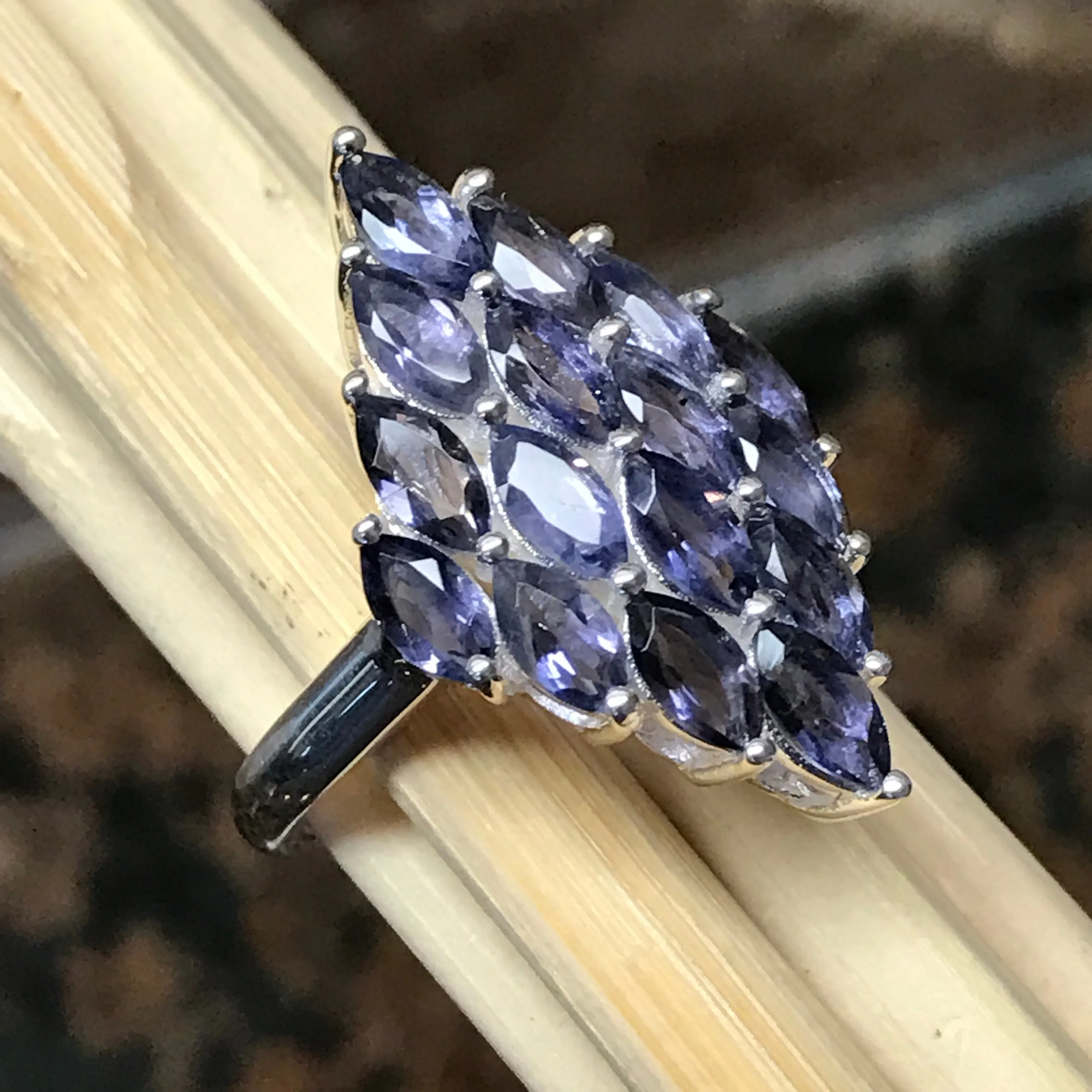 Natural 10ct Iolite 925 Solid Sterling Silver Ring Size 6, 7, 8, 9
