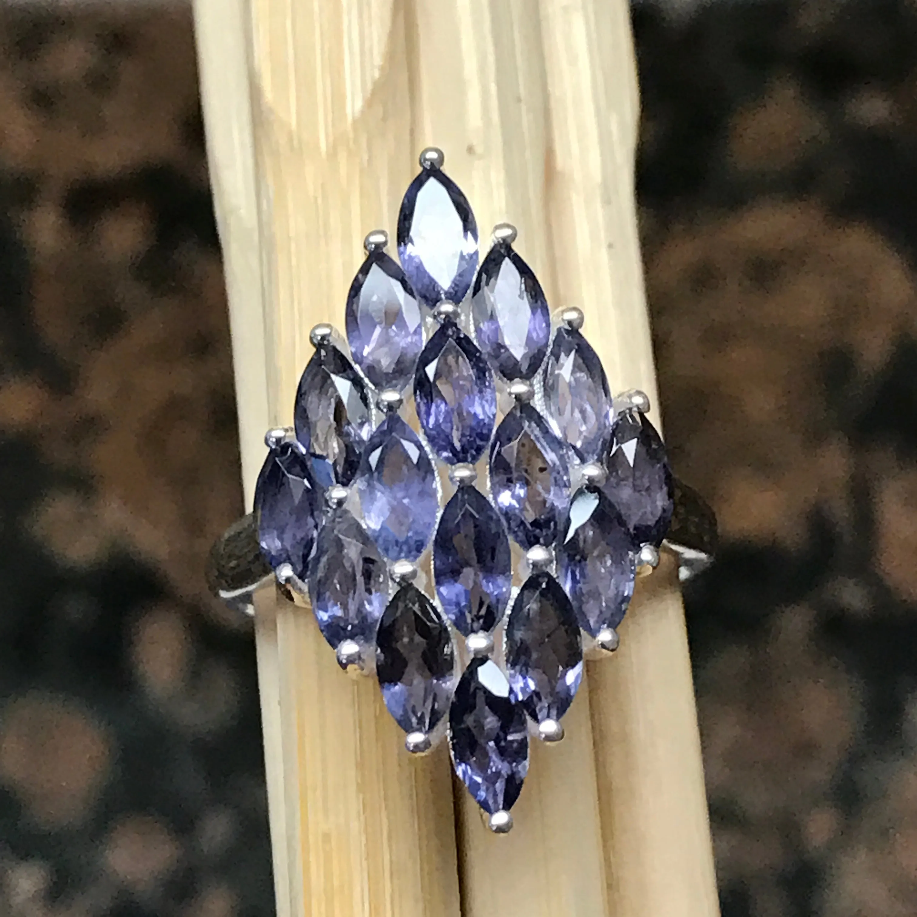 Natural 10ct Iolite 925 Solid Sterling Silver Ring Size 6, 7, 8, 9