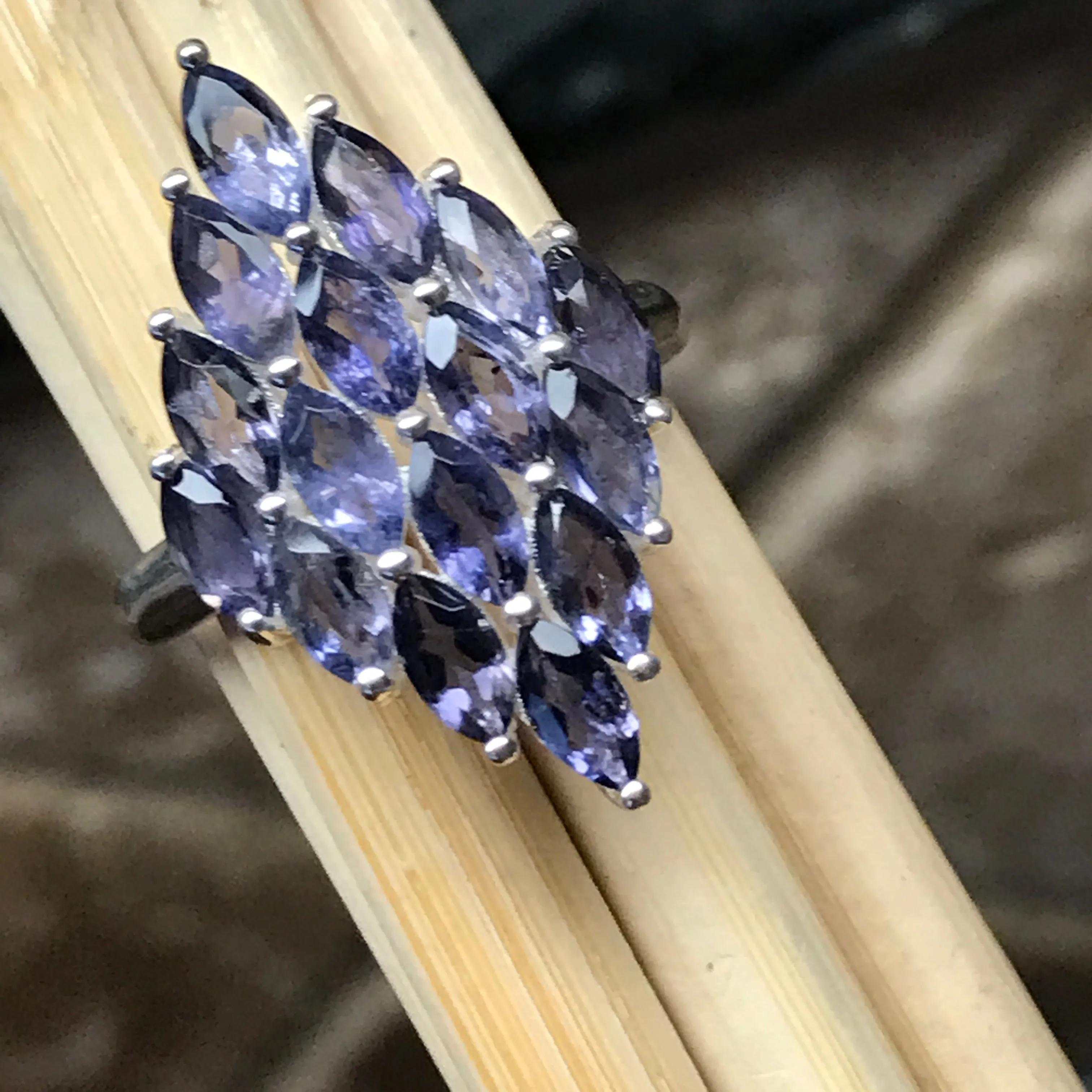 Natural 10ct Iolite 925 Solid Sterling Silver Ring Size 6, 7, 8, 9