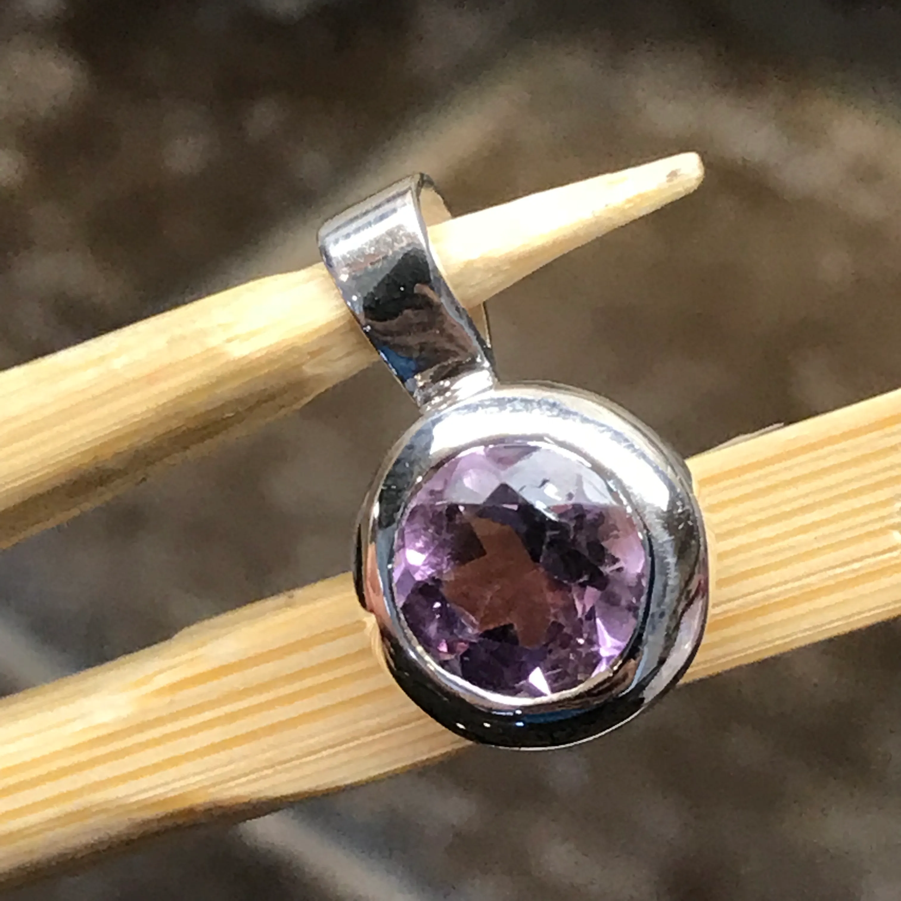 Natural 1.25ct Amethyst 925 Solid Sterling Silver Pendant 15mm