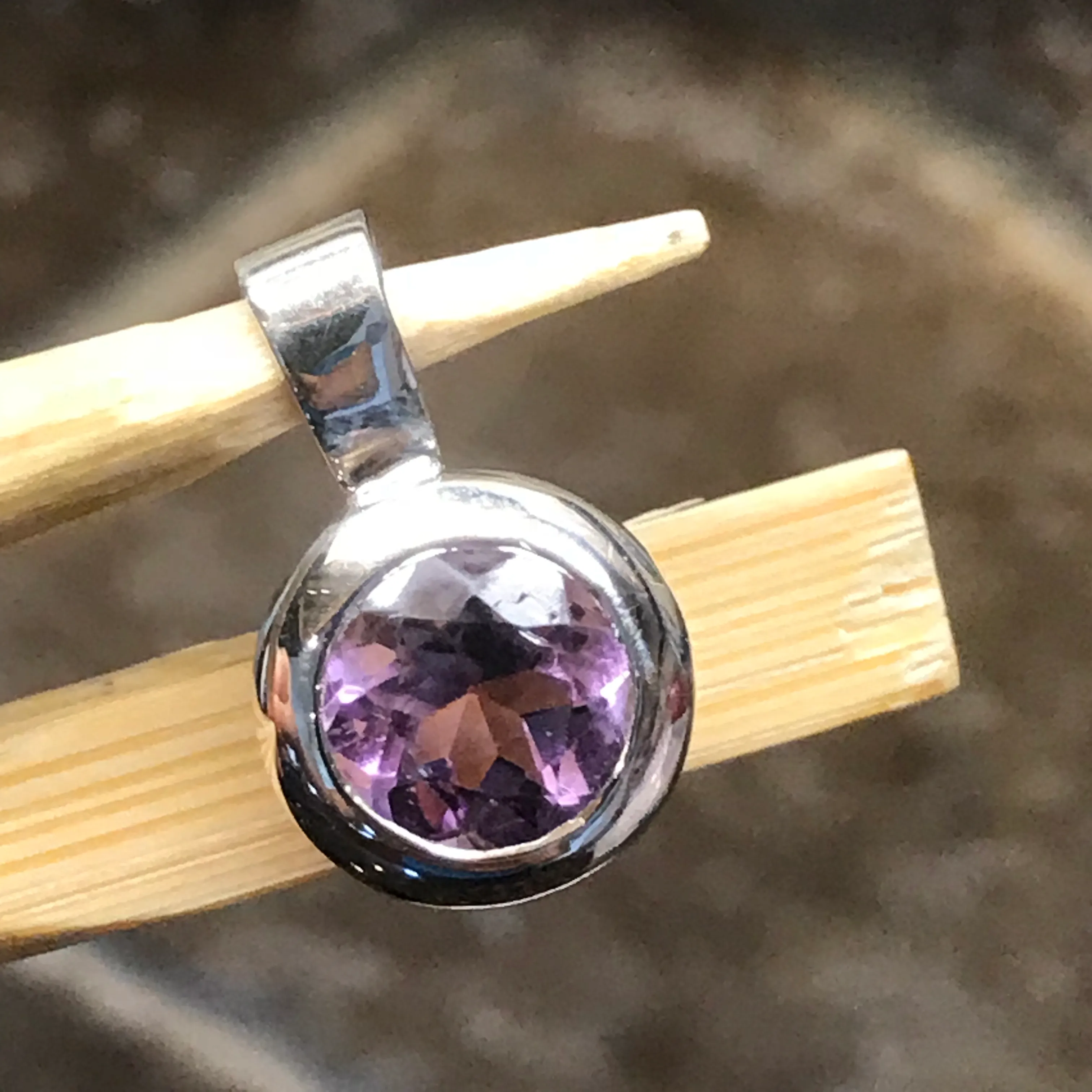 Natural 1.25ct Amethyst 925 Solid Sterling Silver Pendant 15mm
