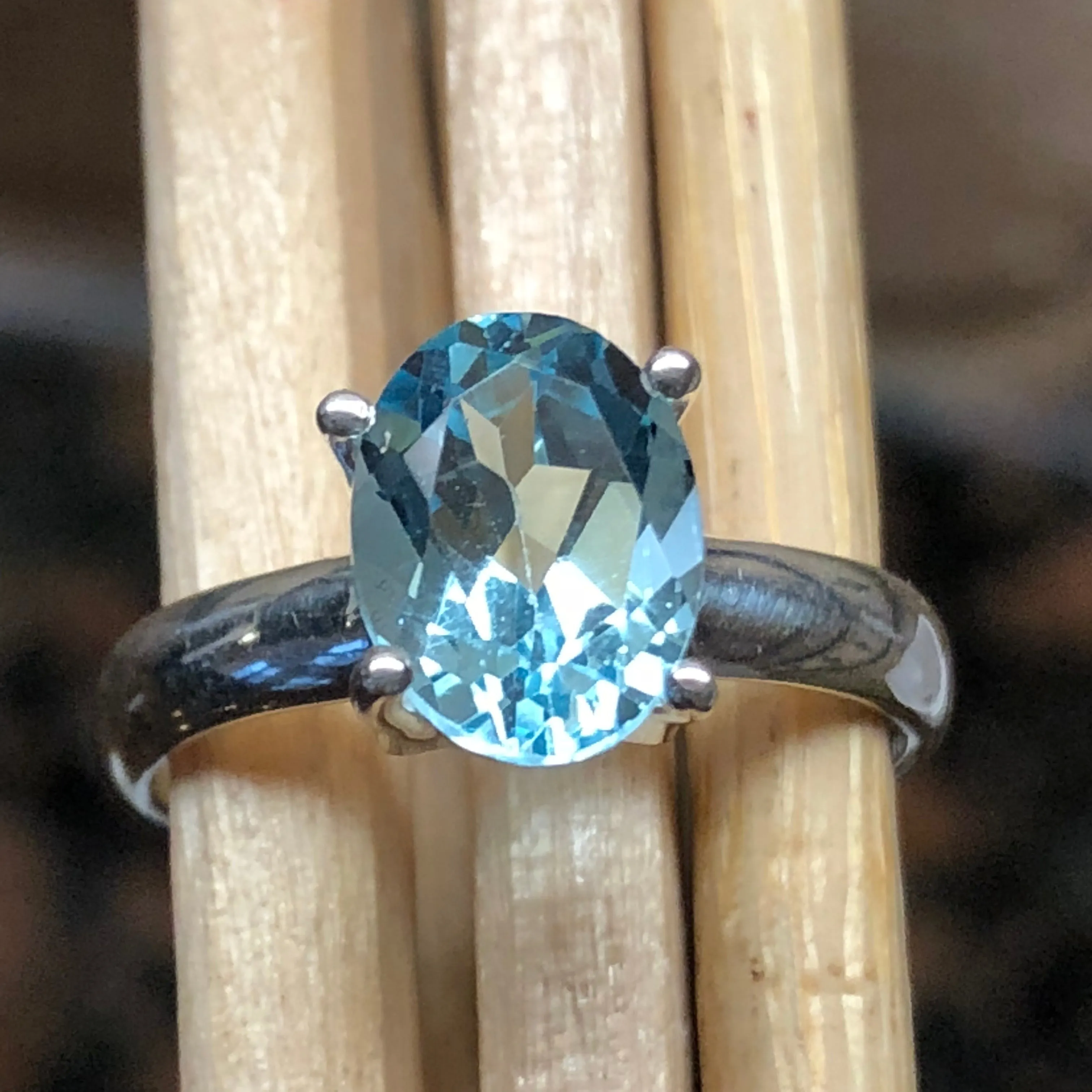 Natural 1.25ct Blue Topaz 925 Solid Sterling Silver Ring Size 6