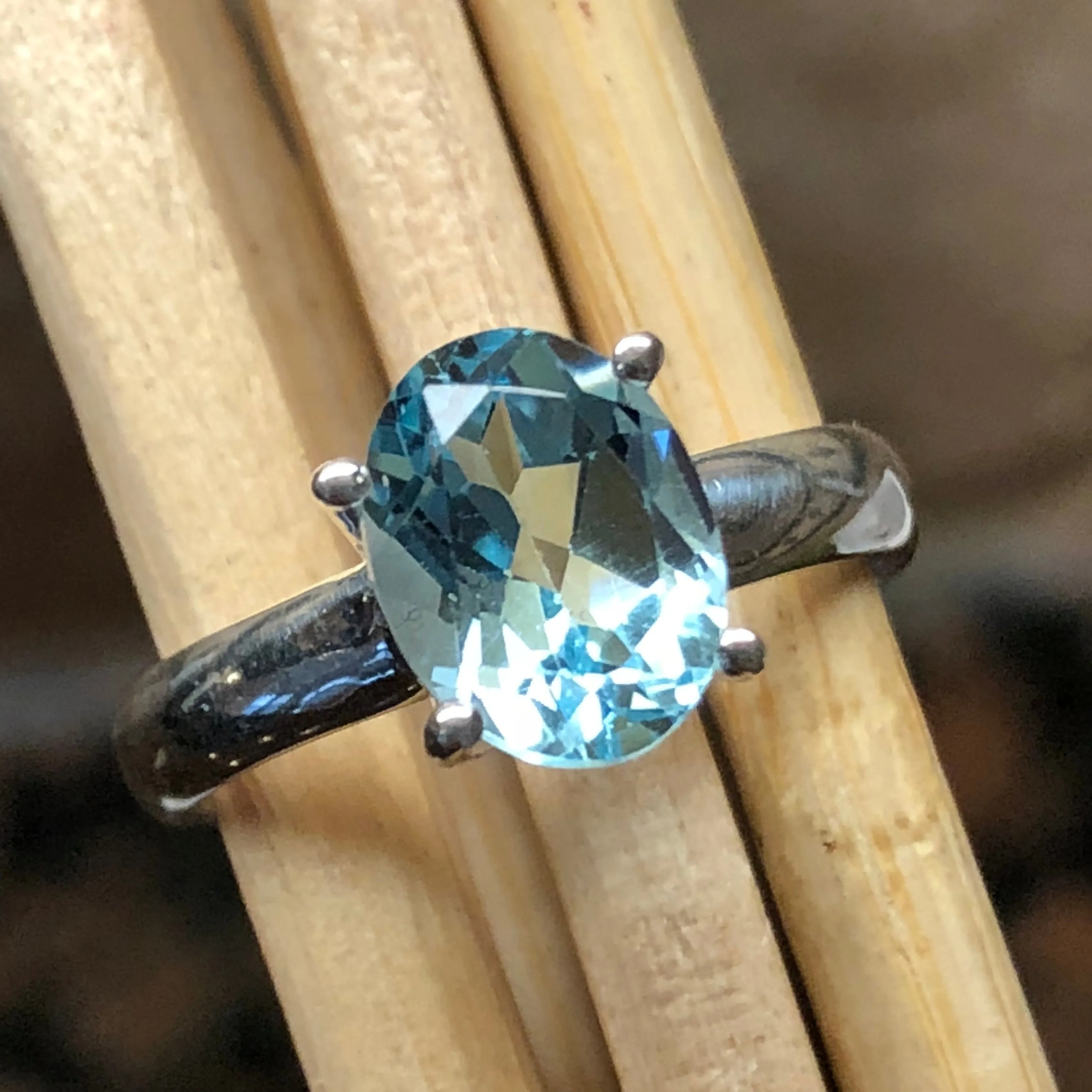 Natural 1.25ct Blue Topaz 925 Solid Sterling Silver Ring Size 6