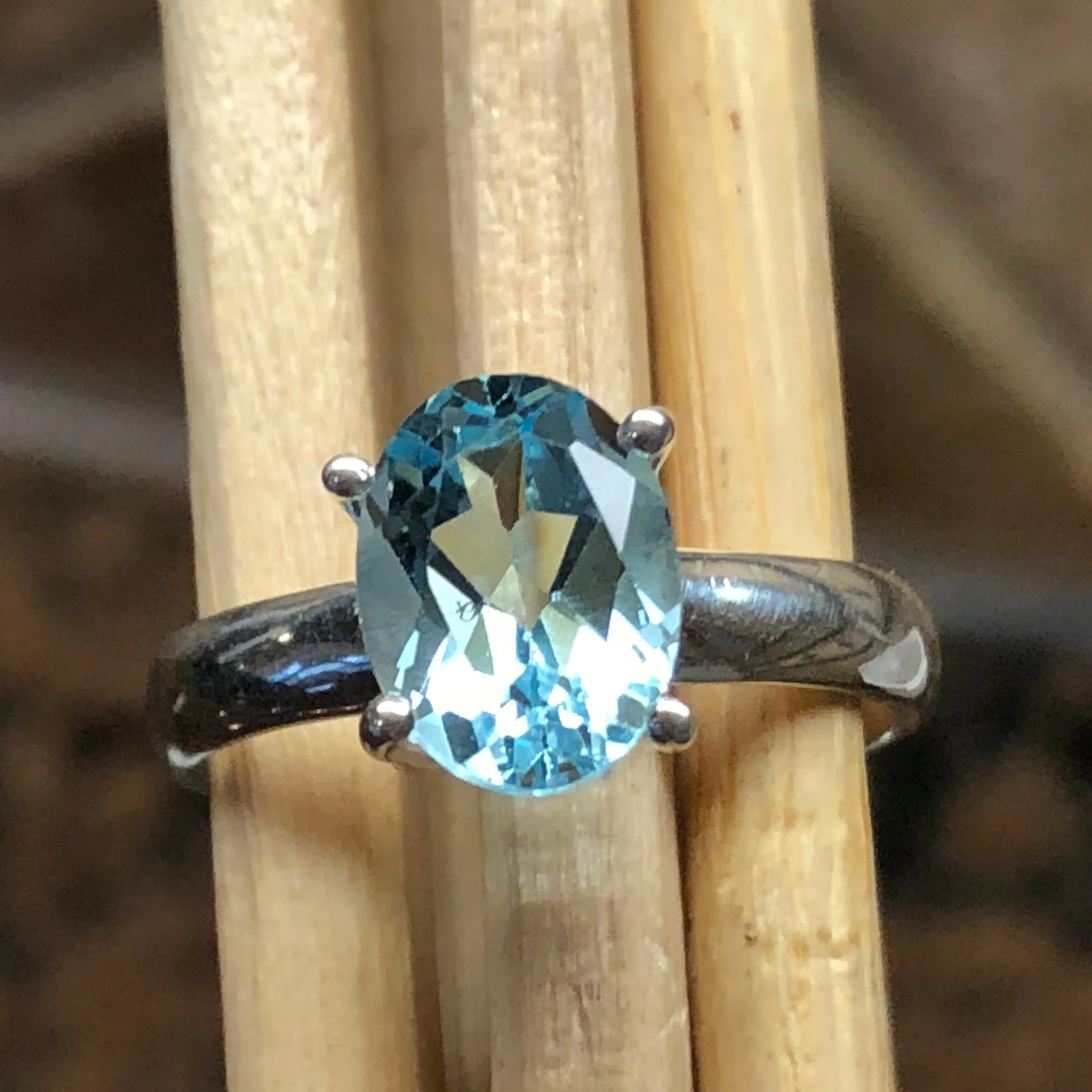 Natural 1.25ct Blue Topaz 925 Solid Sterling Silver Ring Size 6