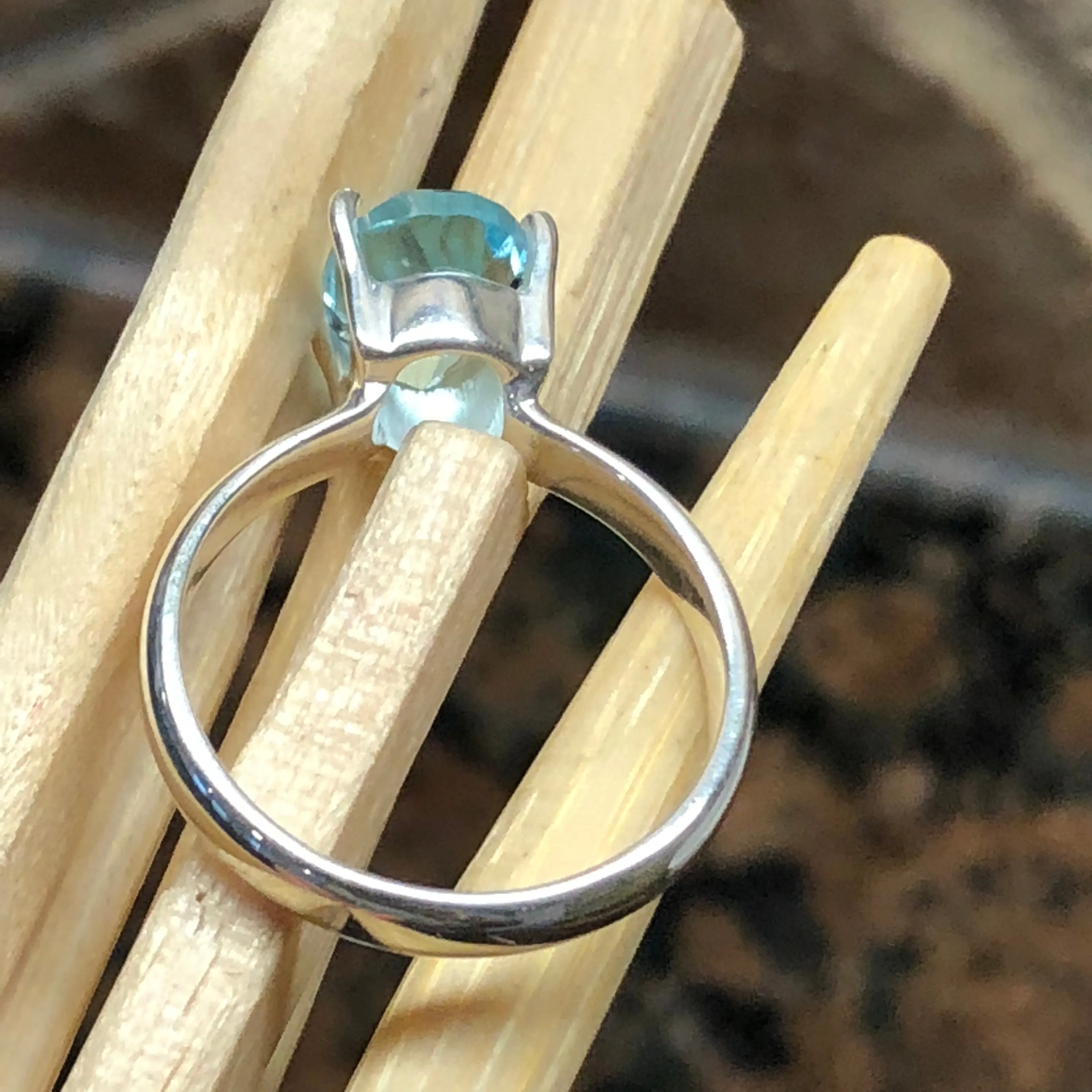 Natural 1.25ct Blue Topaz 925 Solid Sterling Silver Ring Size 6