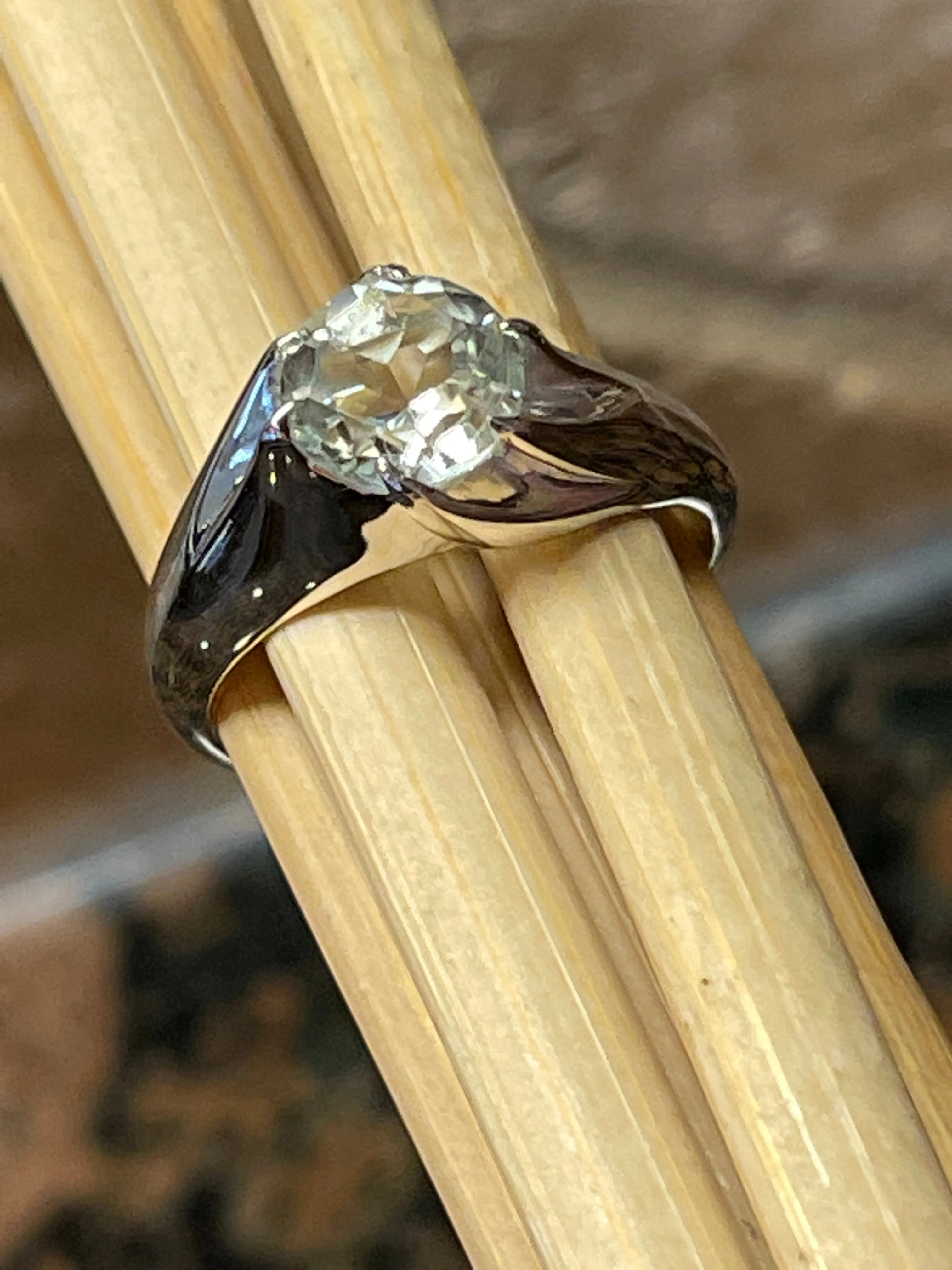 Natural 1.25ct Green Amethyst 925 Solid Sterling Silver Engagement Ring Size 5, 6, 7, 8, 9,