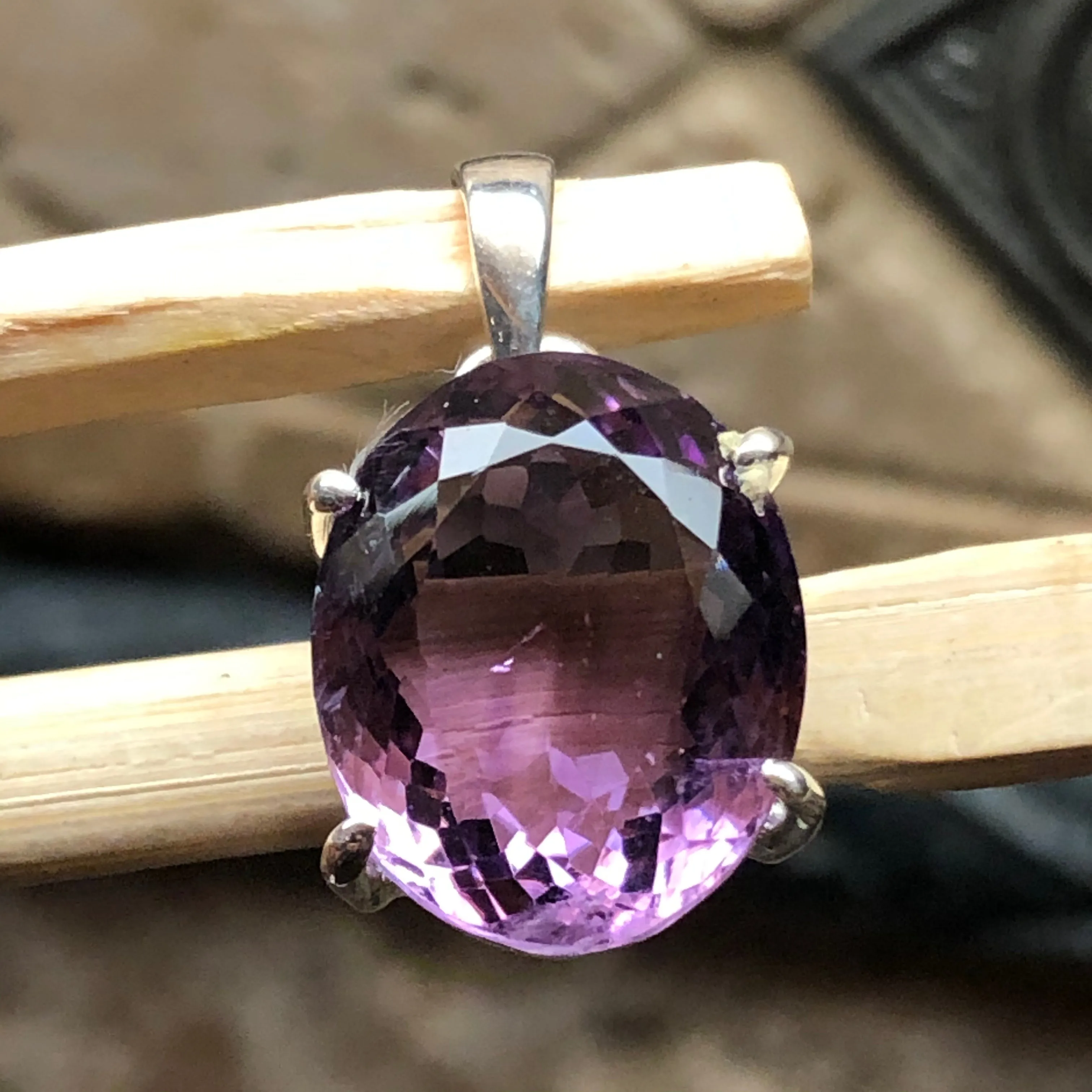 Natural 12ct Amethyst 925 Solid Sterling Silver Pendant 25mm