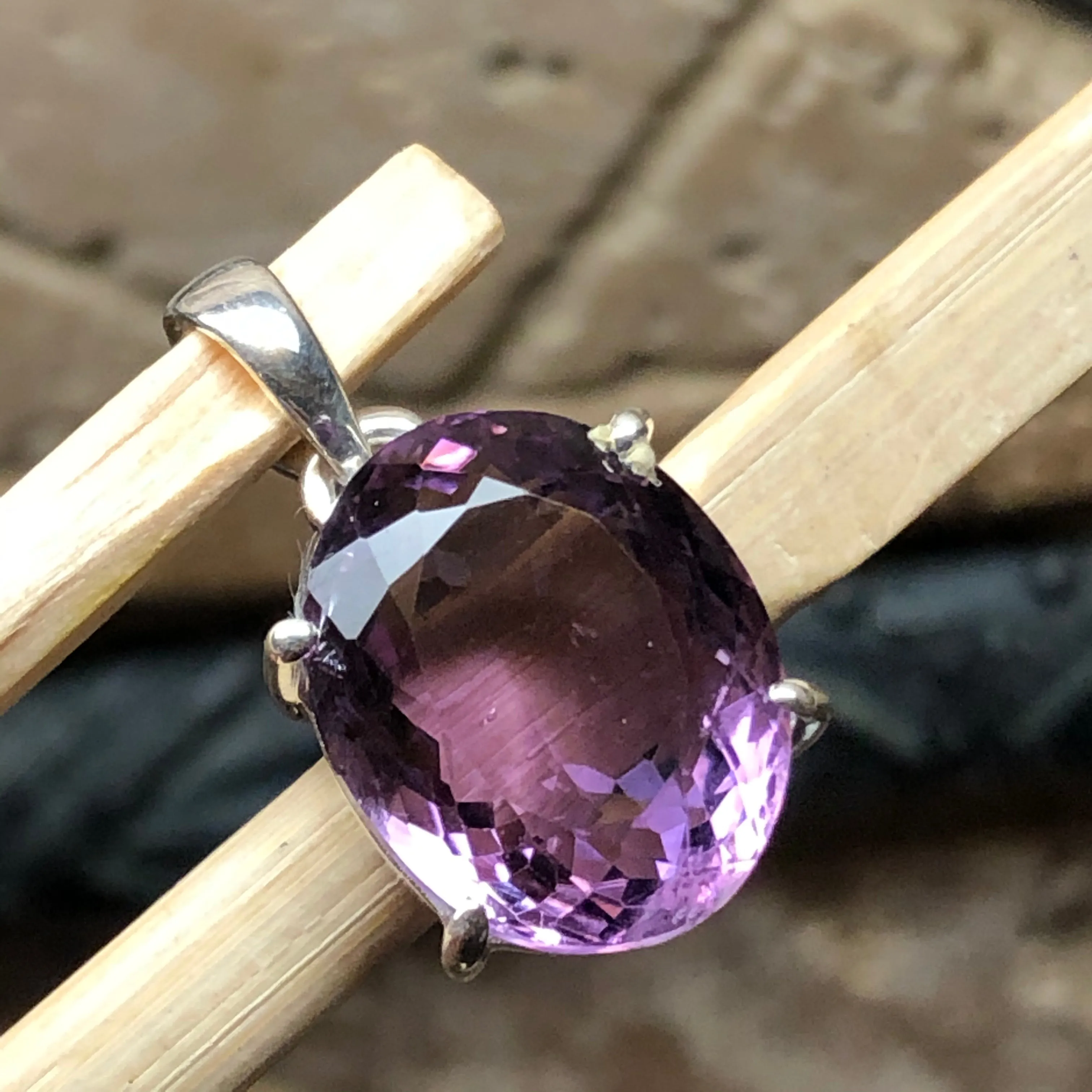 Natural 12ct Amethyst 925 Solid Sterling Silver Pendant 25mm