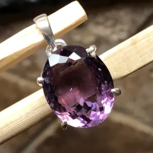 Natural 12ct Amethyst 925 Solid Sterling Silver Pendant 25mm