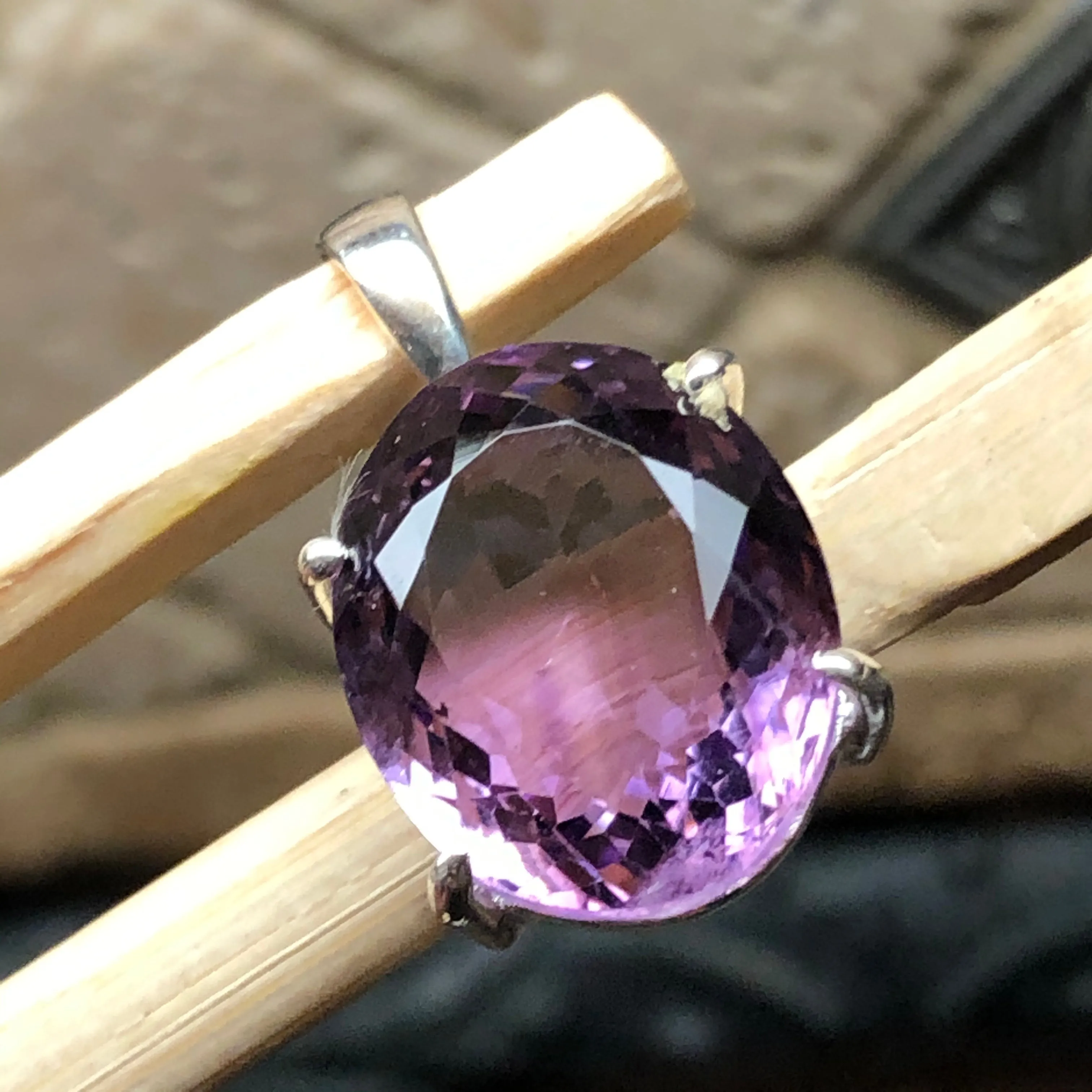 Natural 12ct Amethyst 925 Solid Sterling Silver Pendant 25mm