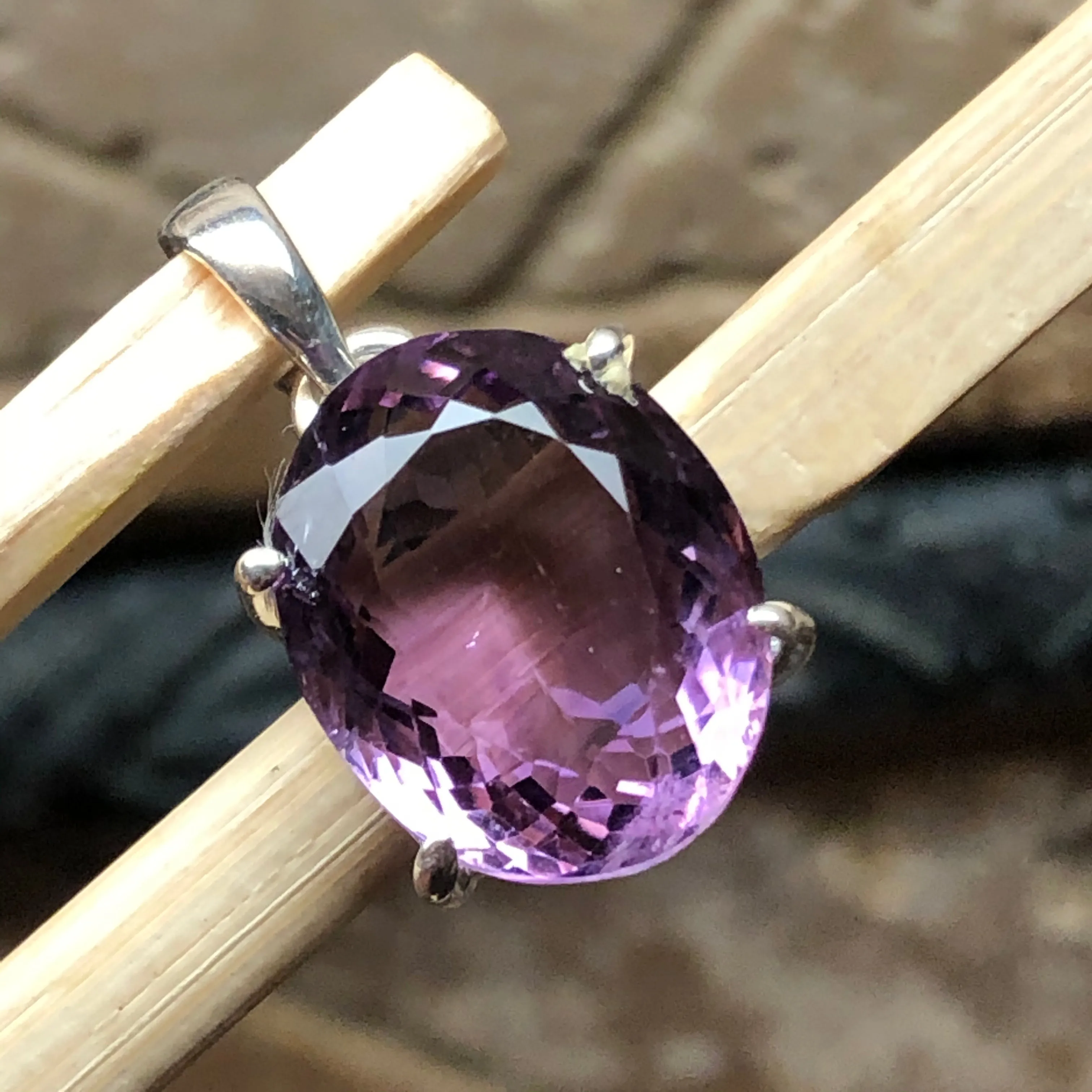 Natural 12ct Amethyst 925 Solid Sterling Silver Pendant 25mm