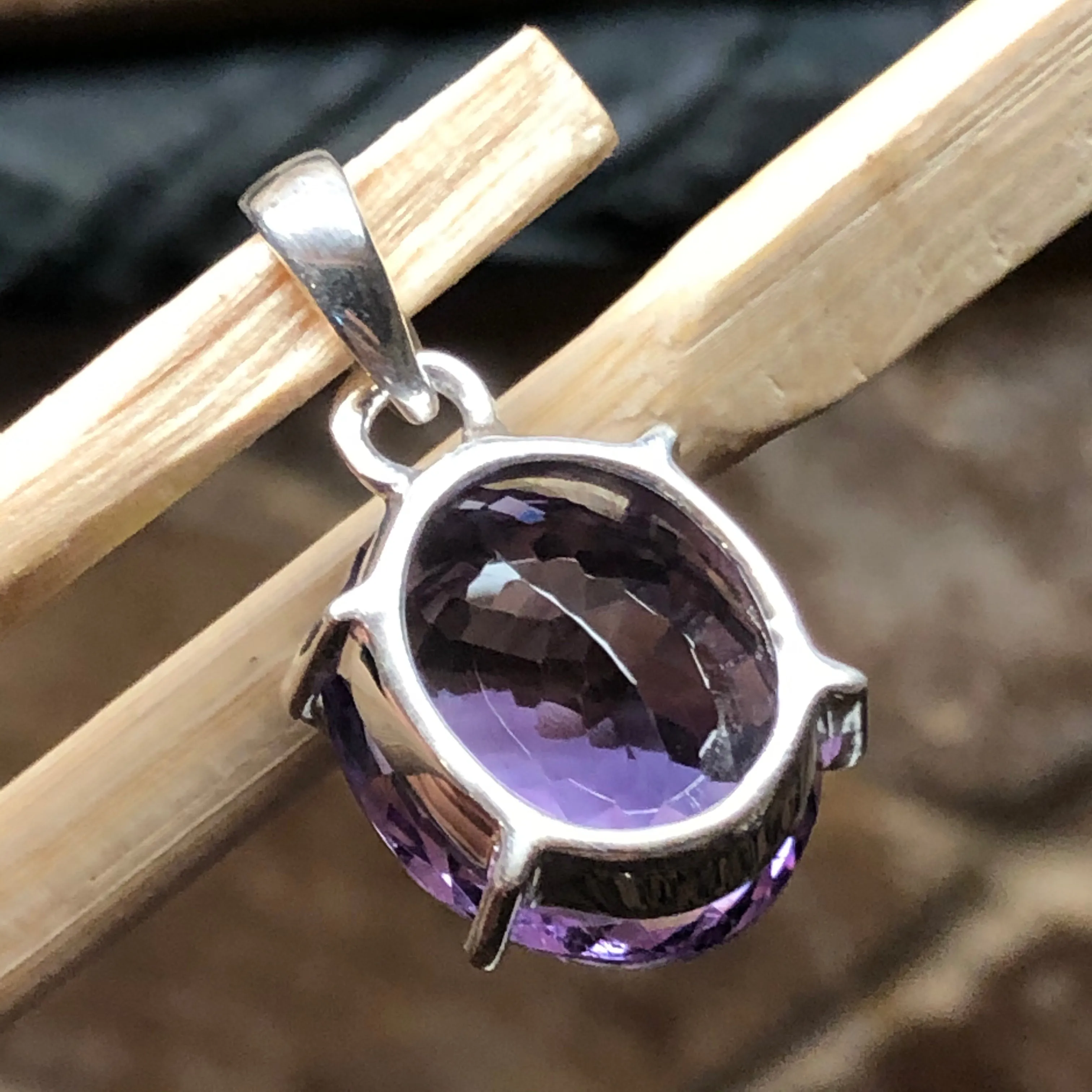 Natural 12ct Amethyst 925 Solid Sterling Silver Pendant 25mm