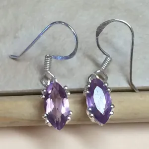 Natural 1.5ct Amethyst 925 Solid Sterling Silver Earrings 24mm