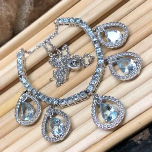 Natural 15ct Blue Aquamarine 925 Solid Sterling Silver Designer Pendant Necklace 18"