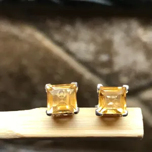 Natural 1.5ct Golden Citrine 925 Solid Sterling Silver Earring 5mm