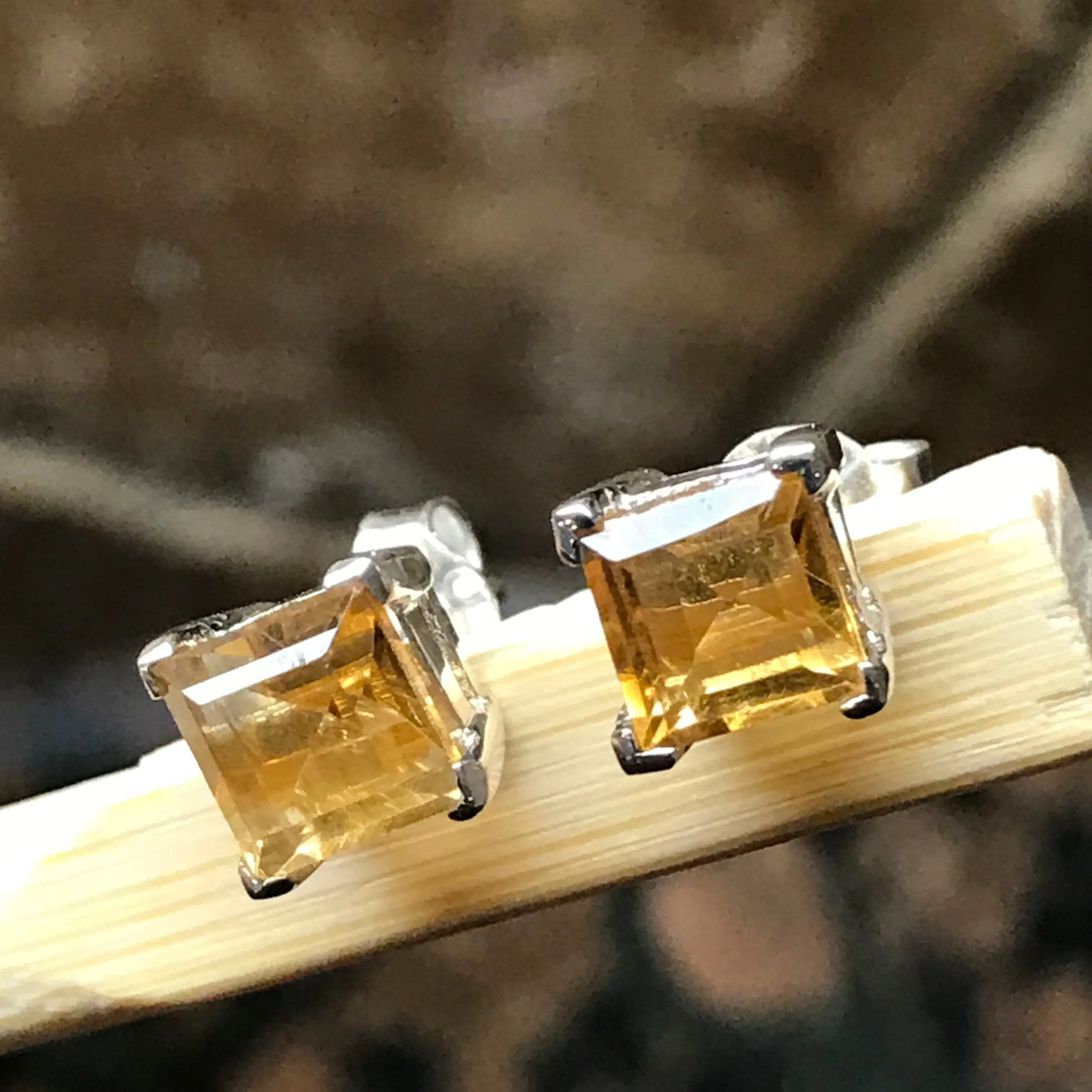 Natural 1.5ct Golden Citrine 925 Solid Sterling Silver Earring 5mm