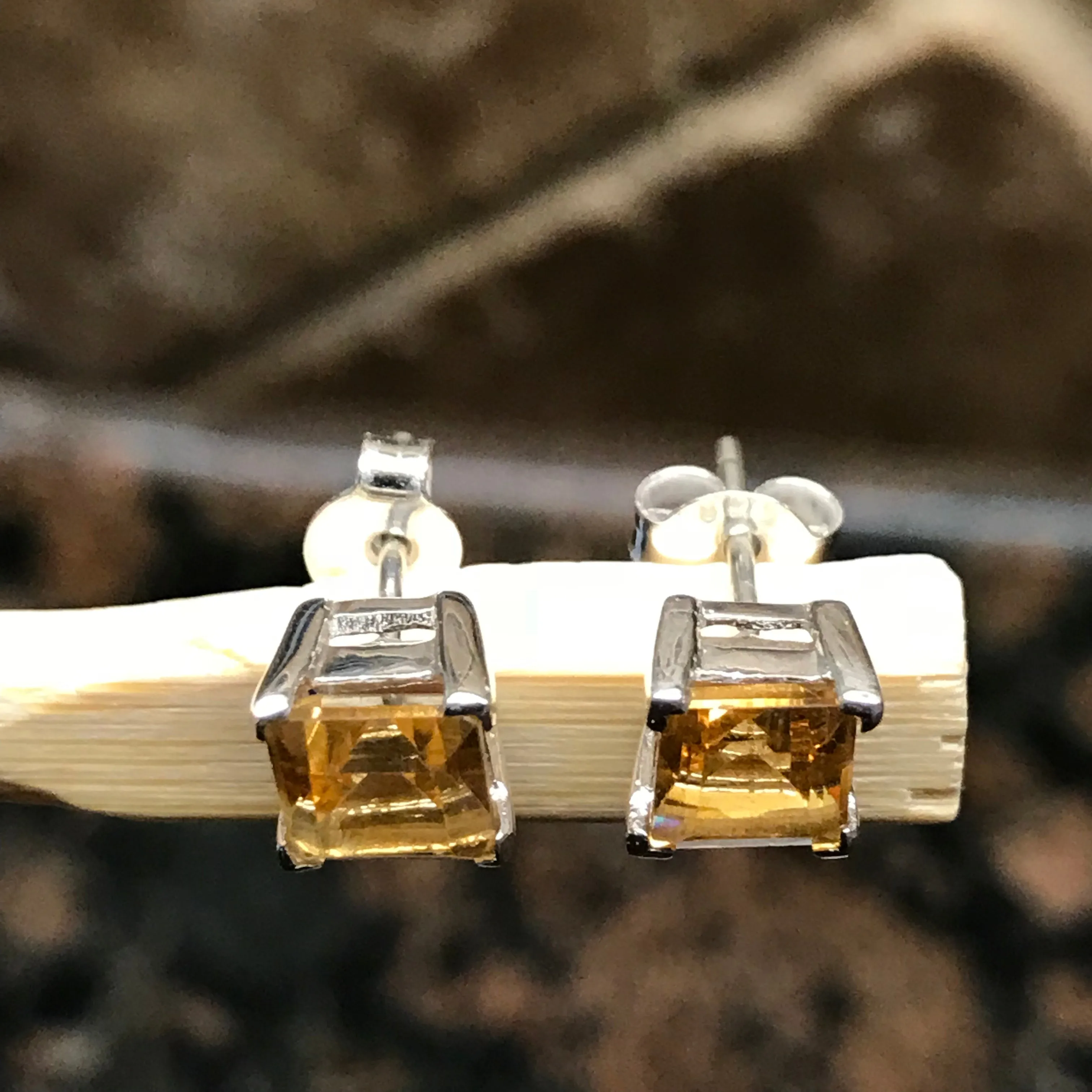 Natural 1.5ct Golden Citrine 925 Solid Sterling Silver Earring 5mm