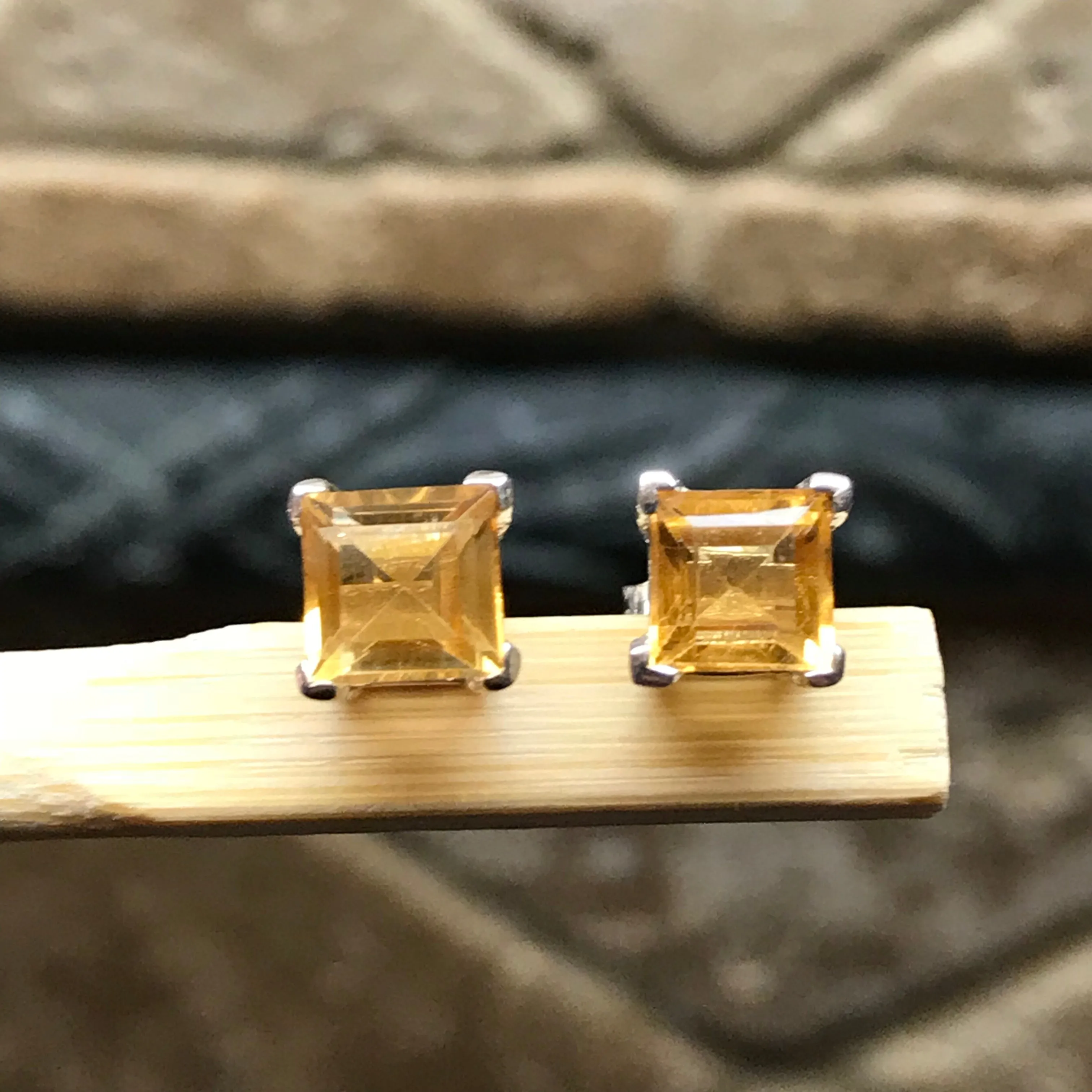 Natural 1.5ct Golden Citrine 925 Solid Sterling Silver Earring 5mm